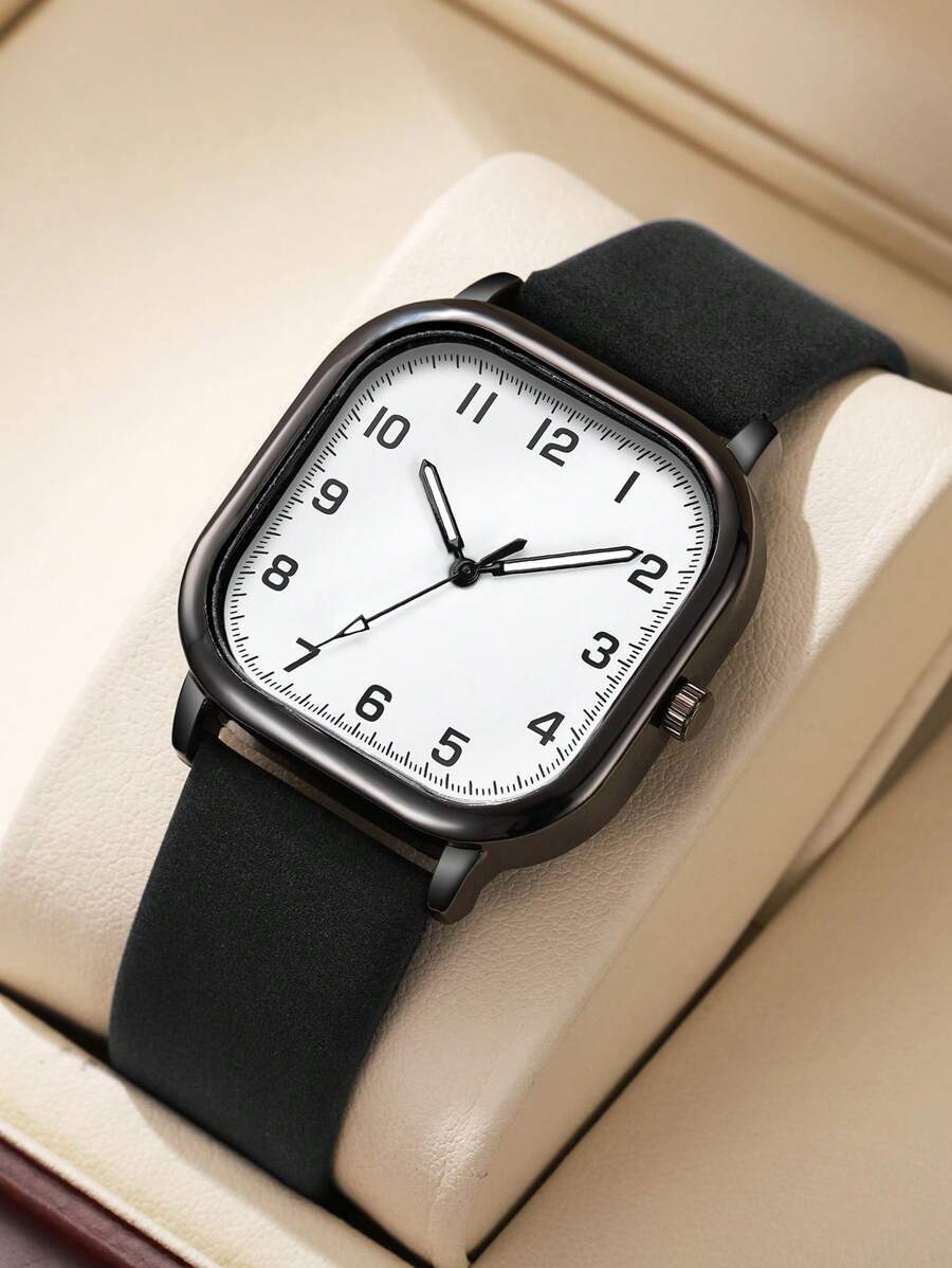 腕時計 メンズ クォーツ 1個 メンズ レザー ベルト&スクエア カジュアル シンプル デジタル ダイアル クラシック ファッショ拍卖