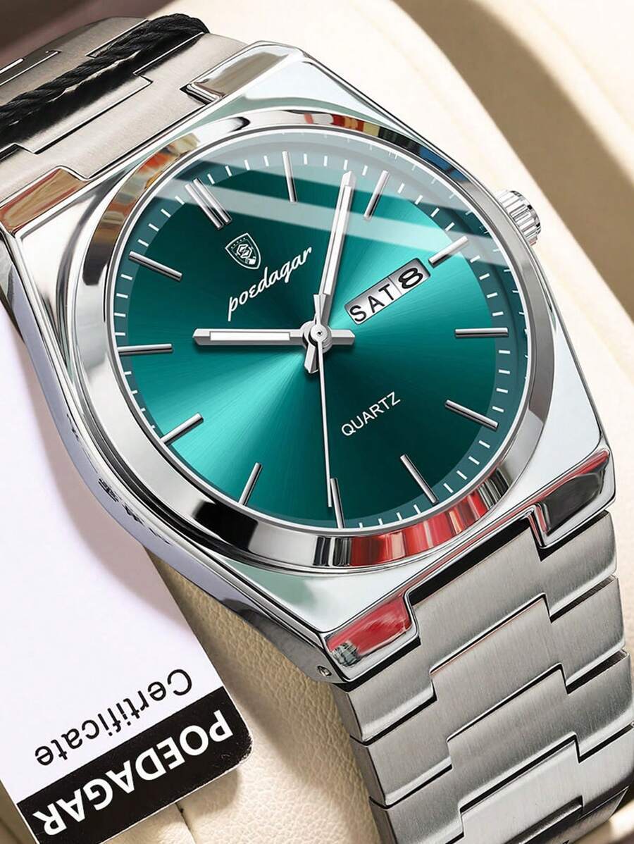 腕時計 メンズ クォーツ 1個 ファッション防水発光ステンレス鋼腕時計 男性用、日付 週表示付き、カジュアル クォーツ メンズウォ拍卖