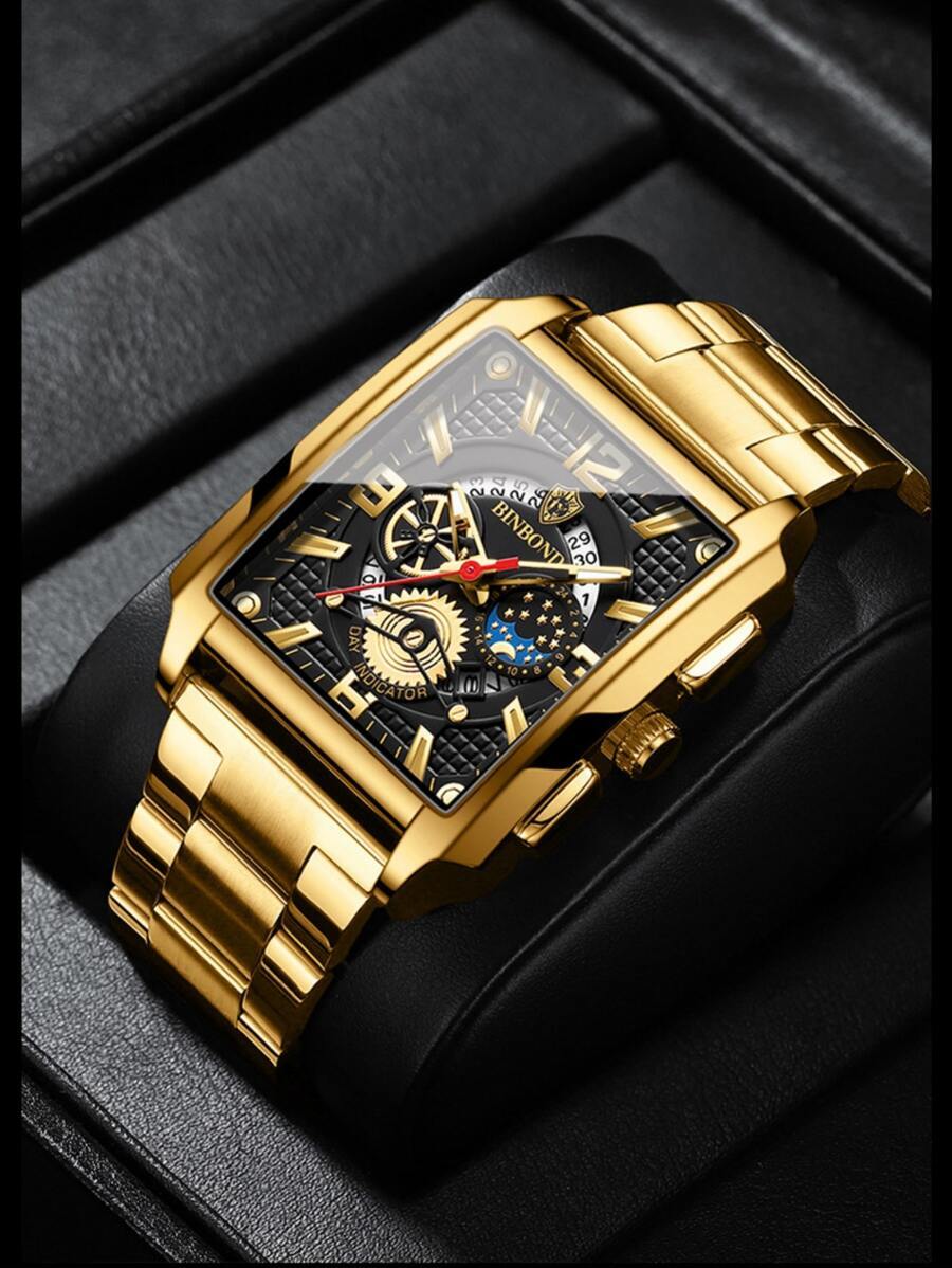 腕時計 メンズ クォーツ 1個 メンズ 腕時計 ブランド (オリジナル) 防水50m 長方形ダイヤル カレンダー ダイヤモンドマー拍卖