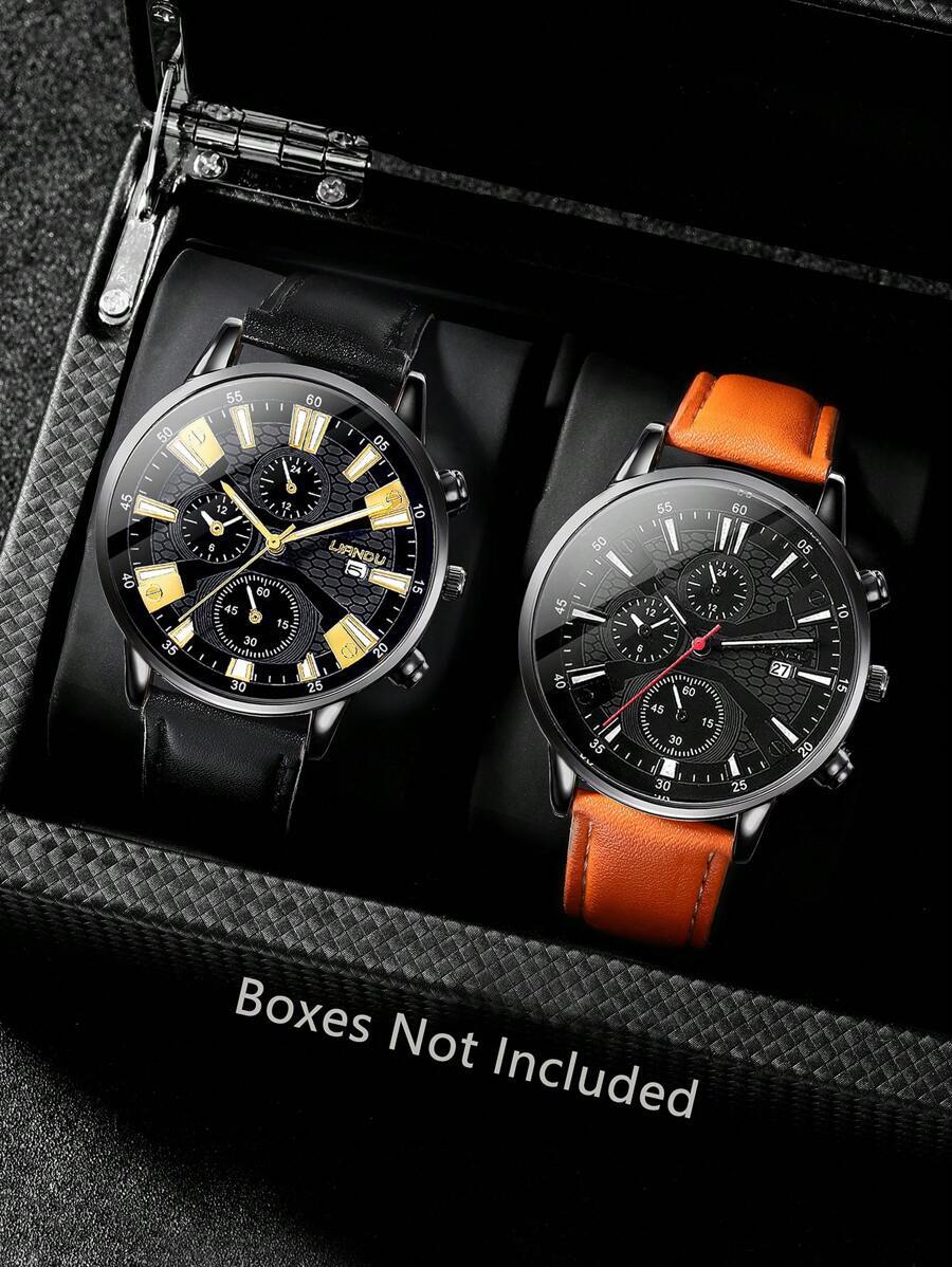 腕時計 メンズ クォーツ 2個 メンズ腕時計 ファッション カジュアル シンプル 数字カレンダーダイヤル クォーツ腕時計、日常着用拍卖