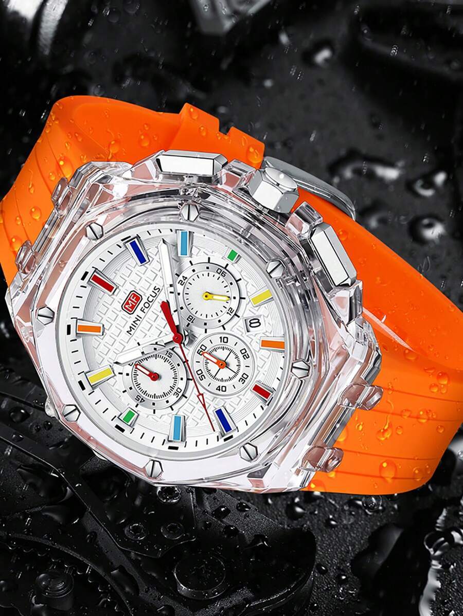 腕時計 メンズ クォーツ 1個 ファッションスポーツクォーツ腕時計 メンズ 小さな文字盤 カレンダー シリコンストラップ ビジネス拍卖