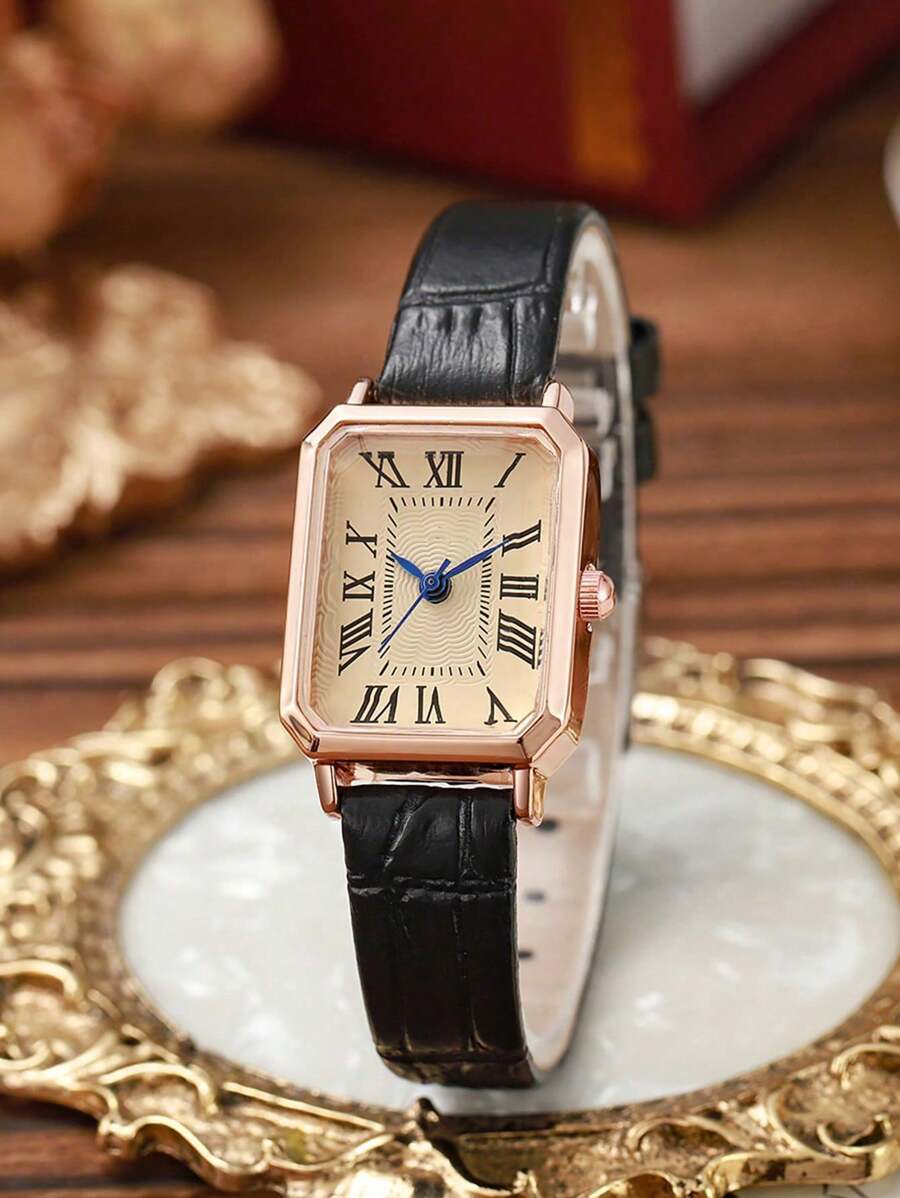 腕時計 メンズ クォーツ 1個 クラシックスクエア レトロ クォーツ メンズ腕時計 ブラックストラップ、ビジネススタイル ホリデー拍卖