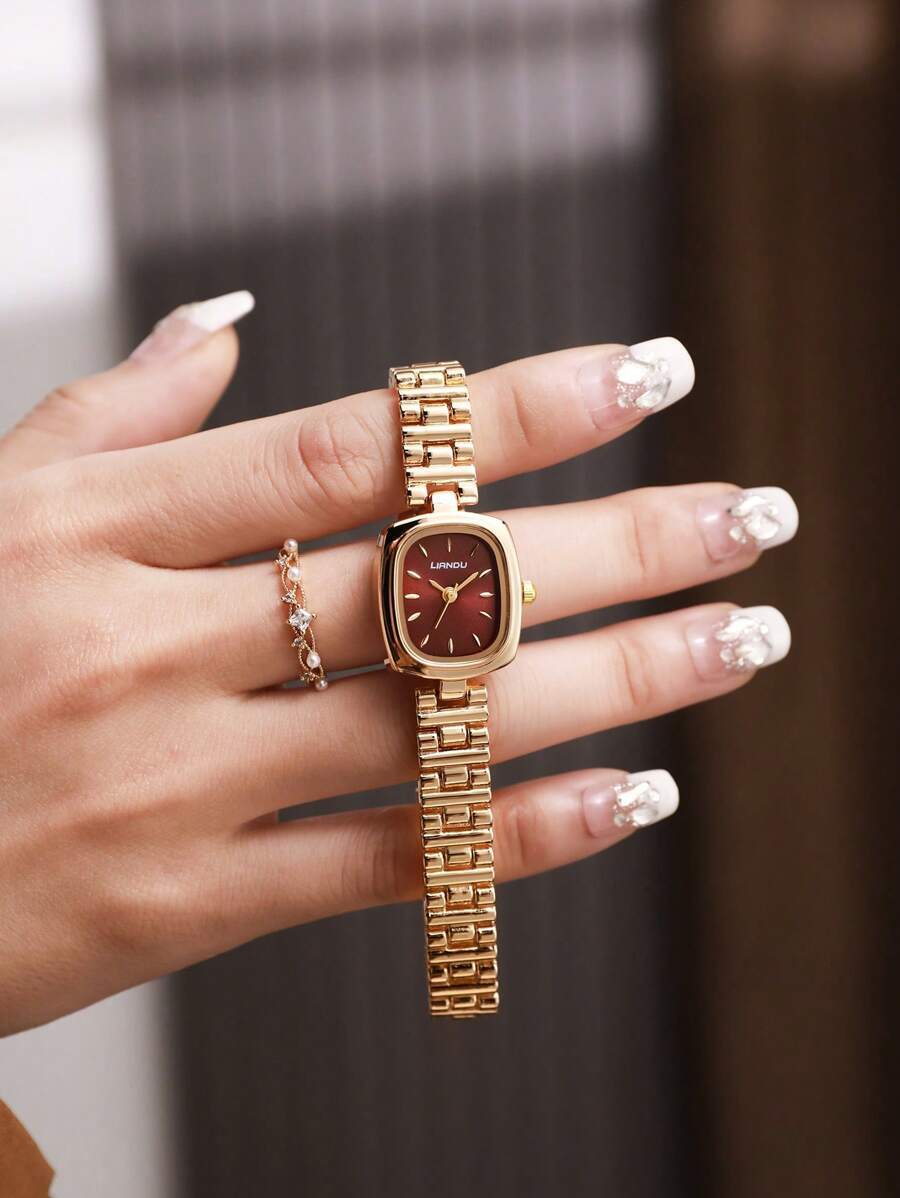 腕時計 レディース クォーツ 1個 スクエアダイヤル レディース腕時計、ヴィンテージ、エレガントでシンプルなスタイル、スタッズ入り拍卖