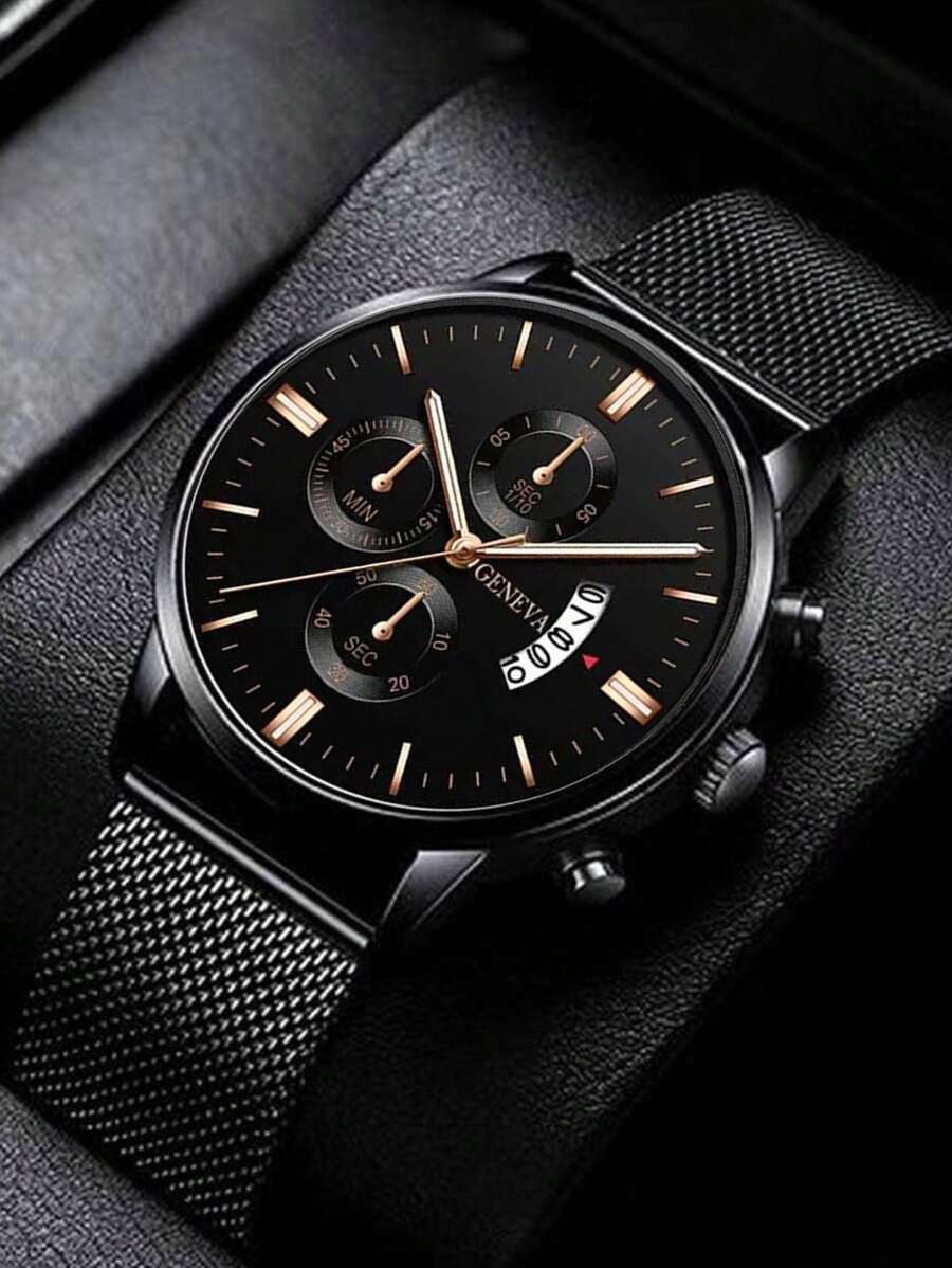 腕時計 メンズ クォーツ 1個 カジュアル メンズクオーツ腕時計、シンプル丸型文字盤、メタルメッシュバンド、男性への最高の贈り物、拍卖