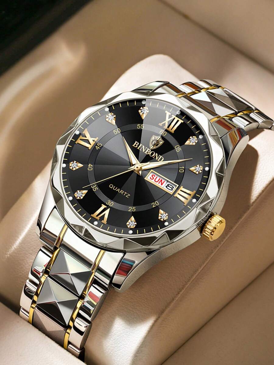 腕時計 メンズ クォーツ 高級ブランド ファッションメンズゴールド腕時計 ステンレススチールクォーツ腕時計 メンズビジネスデート曜拍卖