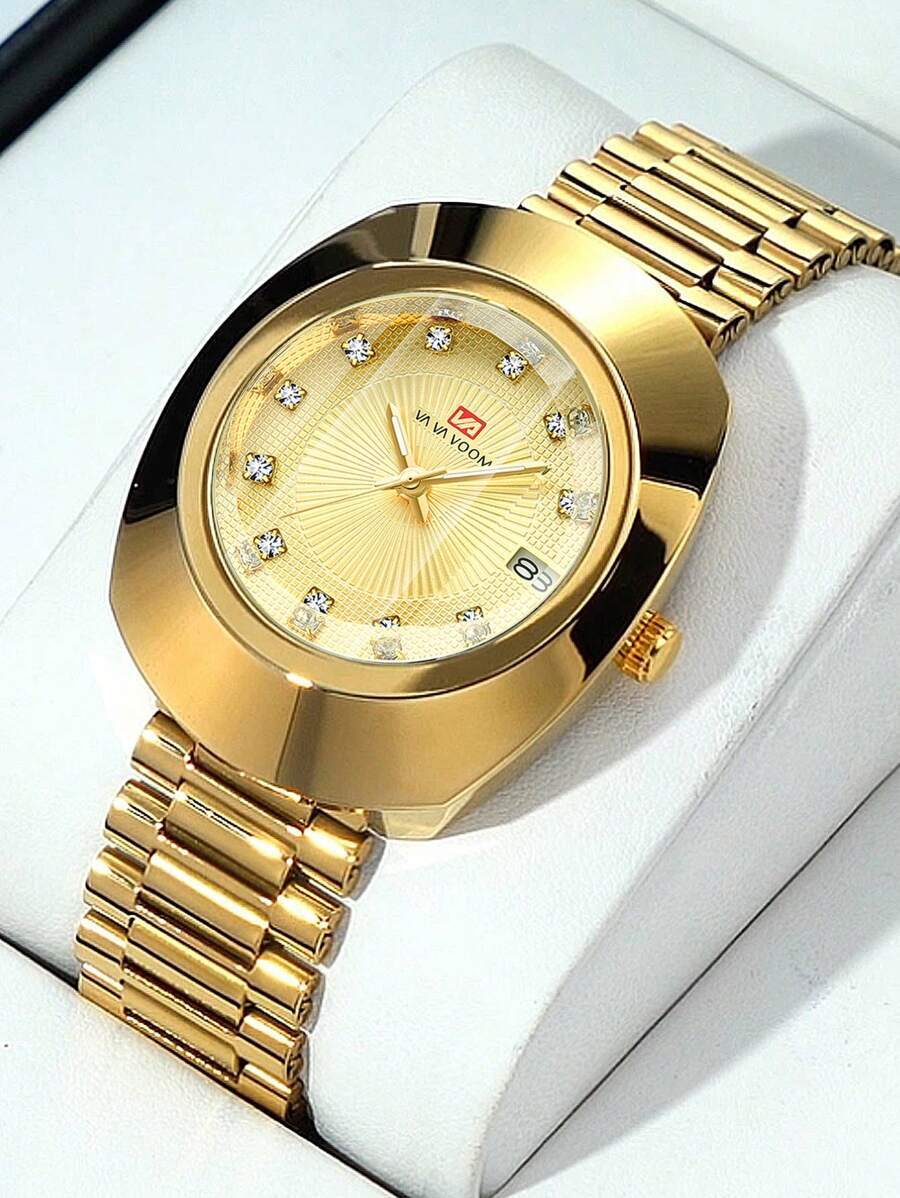 腕時計 メンズ クォーツ 1個 高級ダイヤモンドアクセント メンズ腕時計、カレンダー表示付き、ビジネス、カジュアル、パーティー、デ拍卖