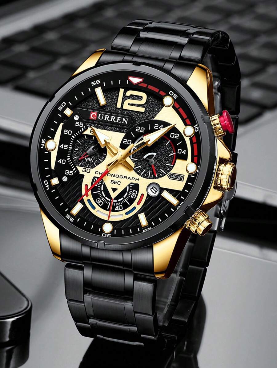 腕時計 メンズ クォーツ 学生への贈り物 メンズ トリプルダイアル 日付 クオーツ 腕時計拍卖