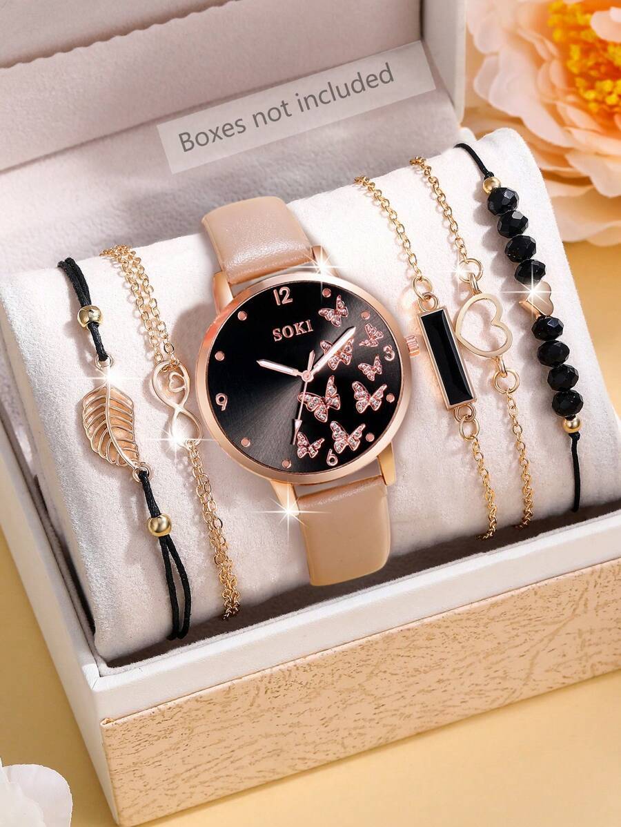 腕時計 レディース セット 女性用ファッション カジュアル エレガント シンプル 丸型クォーツ腕時計 & 編み込みストリングブレス拍卖