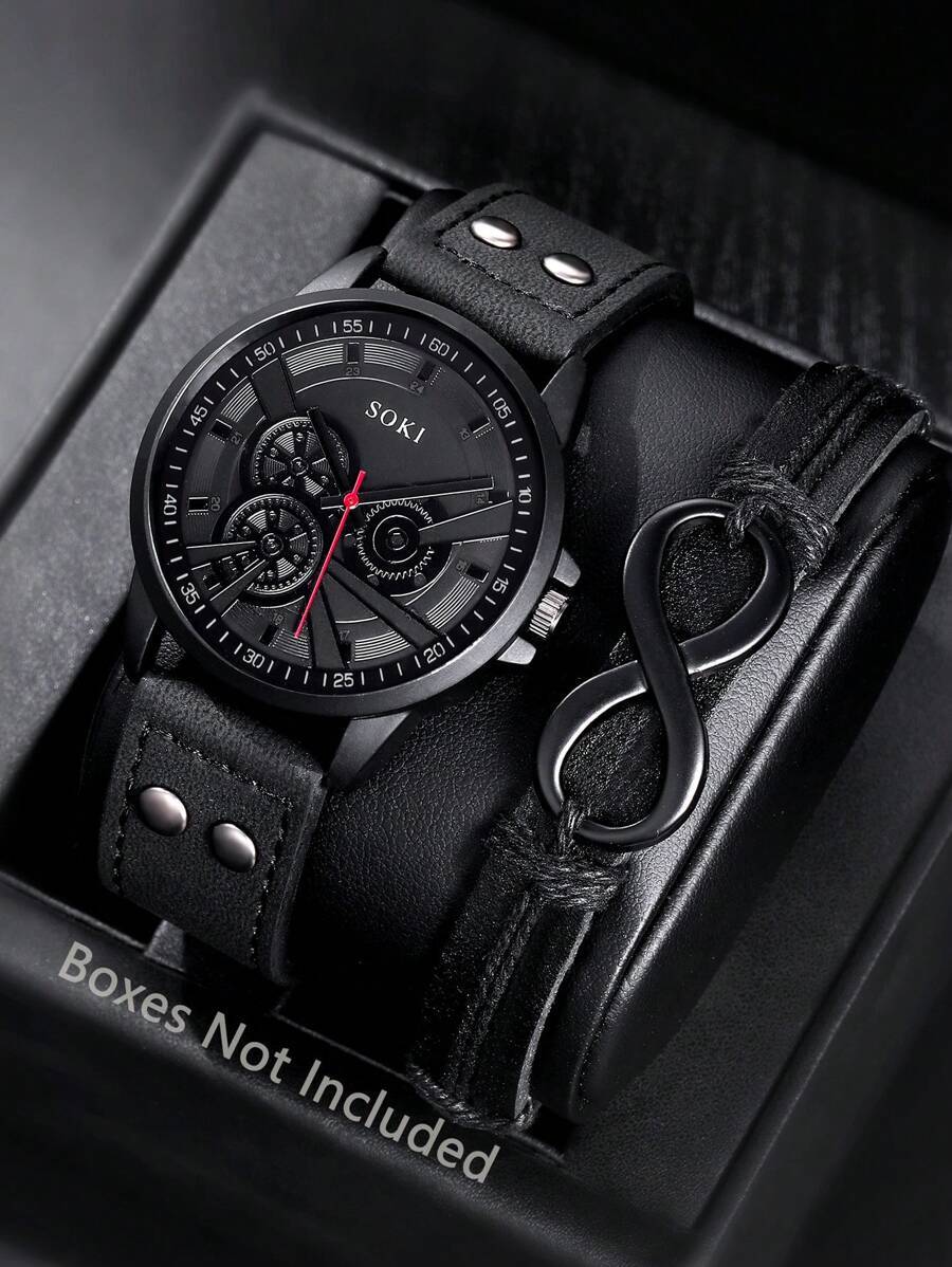 腕時計 メンズ セット 1セット メンズ腕時計 カレンダー スポーツ カジュアル アラビア数字 ラウンドダイヤル PUストラップ拍卖