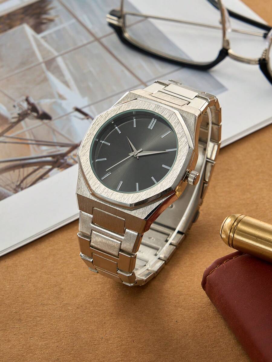 腕時計 メンズ クォーツ 1個 メンズカジュアルエレガントシルバー合金ストラップクォーツ腕時計 、日常着用に適しています拍卖