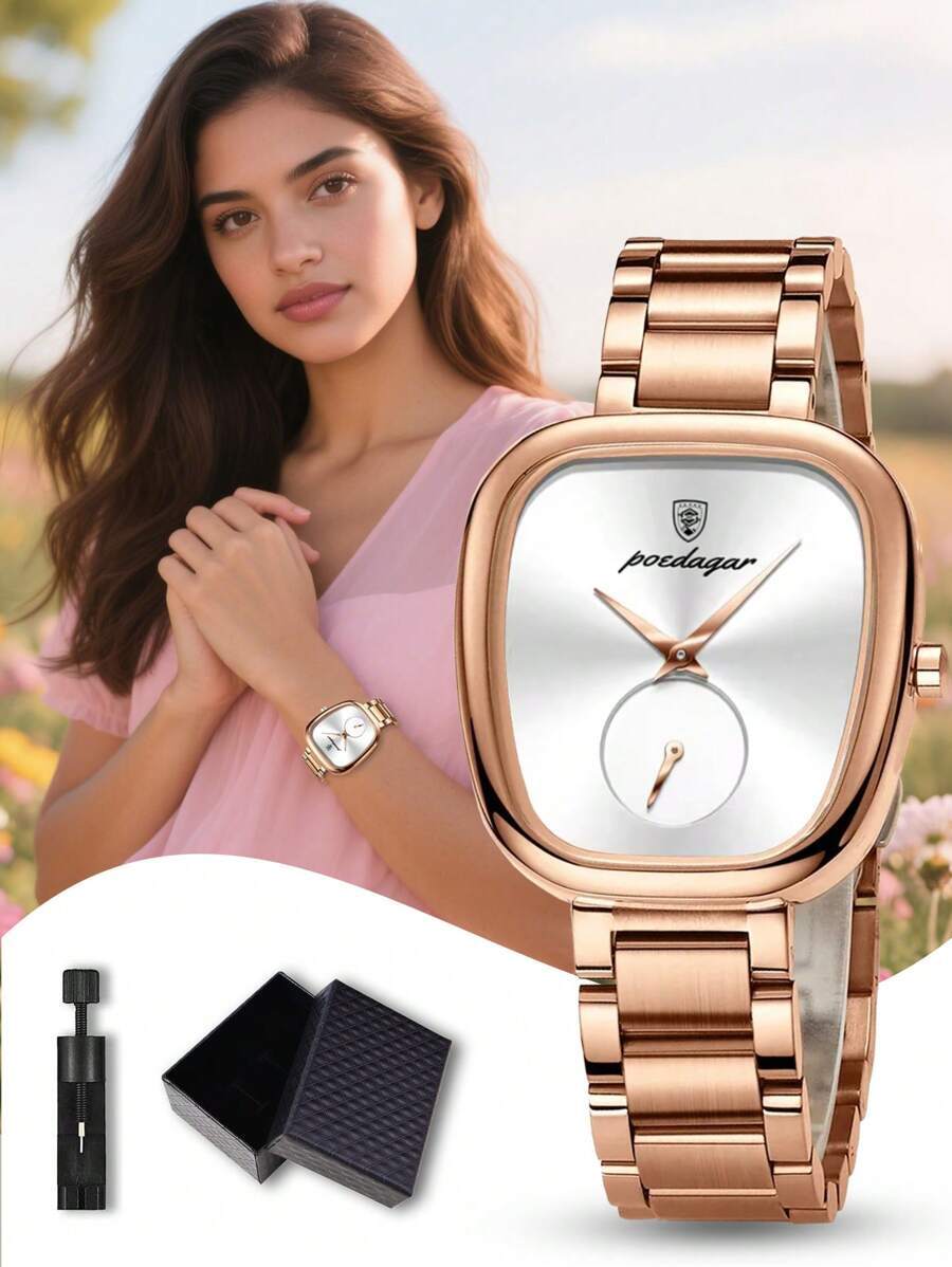 腕時計 レディース クォーツ 1個 エレガントなローズゴールドステンレススチールバンド 楕円形ダイヤル レディース クォーツ腕時計拍卖