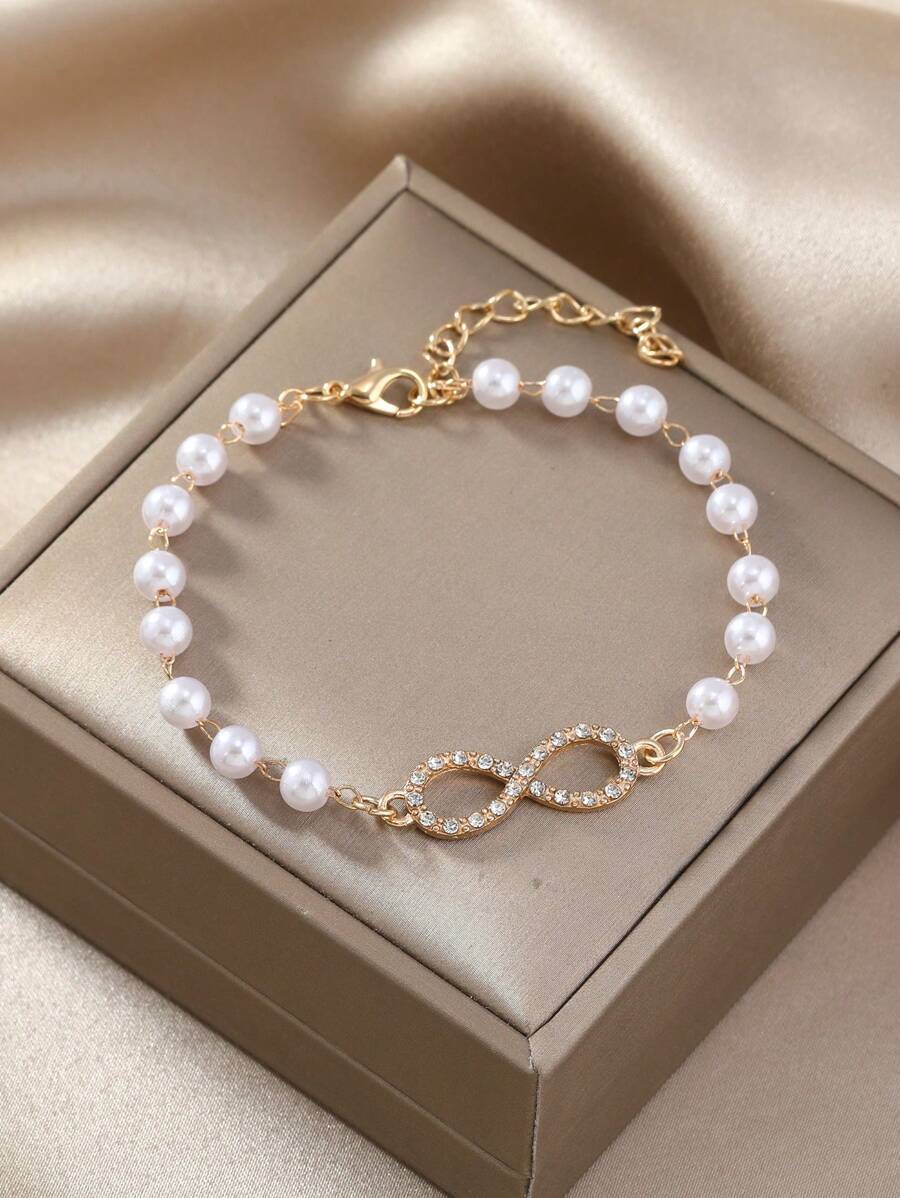 ジュエリー レディース ブレスレット ビーズ ビーズブレスレット ラインストーン 人工パール アンカーシンボル装飾 1本入り 女性拍卖