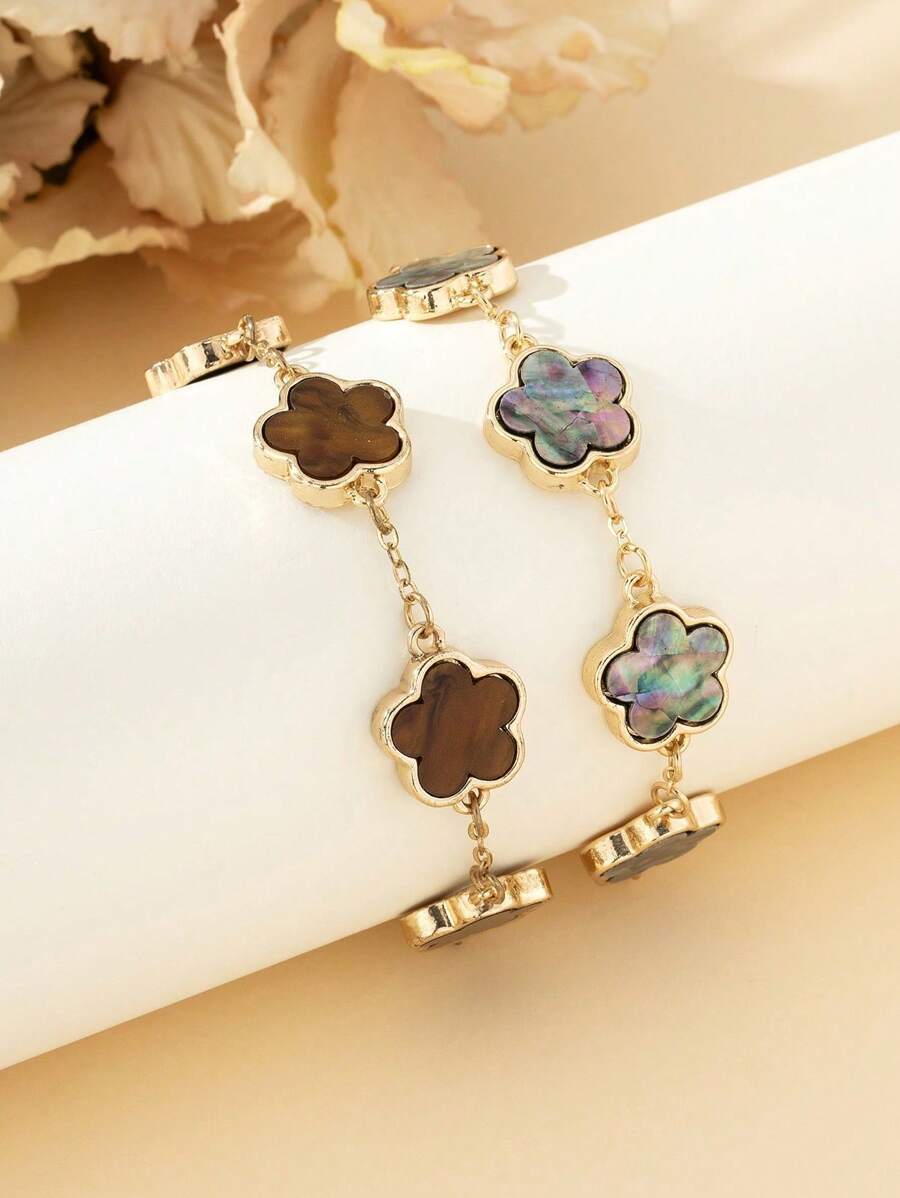 ジュエリー レディース ブレスレット セット 2個セット ファッションクラシックブラウンマルチリーフチャームブレスレット拍卖