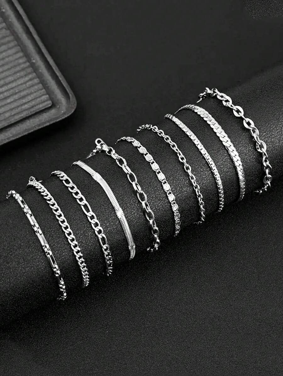 ジュエリー メンズ ブレスレット セット ステンレススチールチェーンブレスレット10個セット、ハワイアンスタイルのファッションジュ拍卖