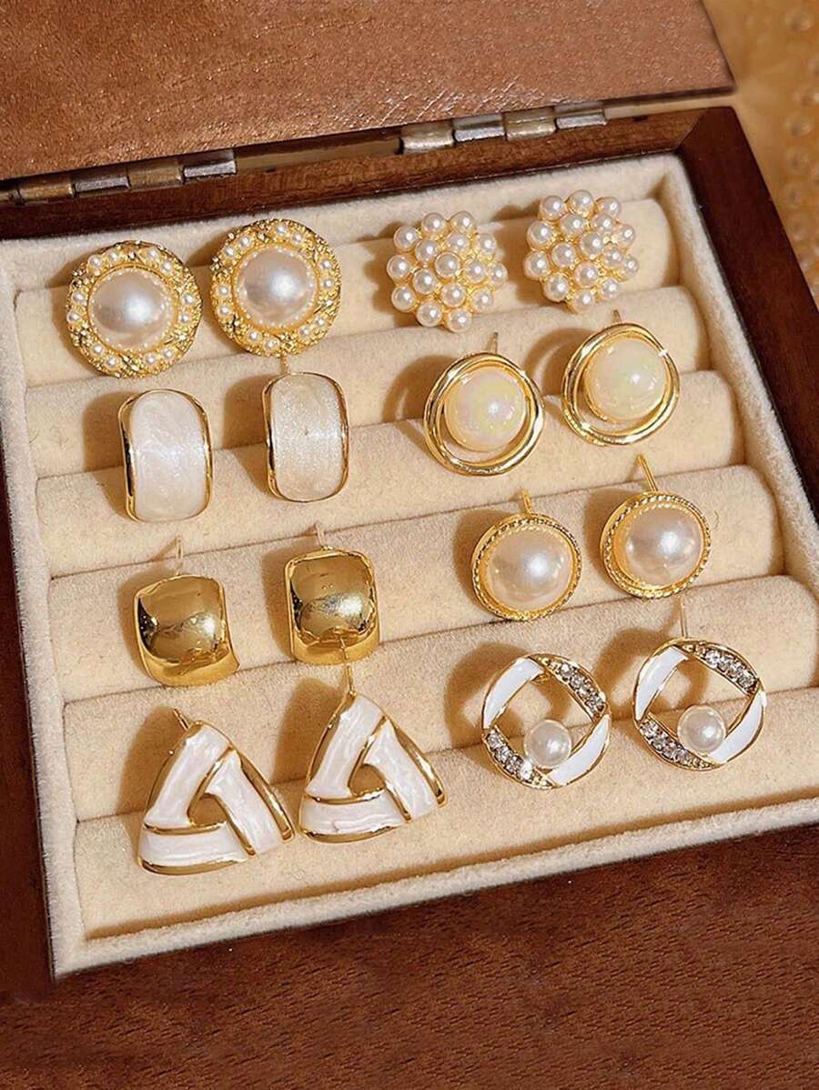 ジュエリー レディース イヤーアクセサリー セット 8個セット ビンテージ ミニマリスト シック プチパール ジオメトリック スタ拍卖