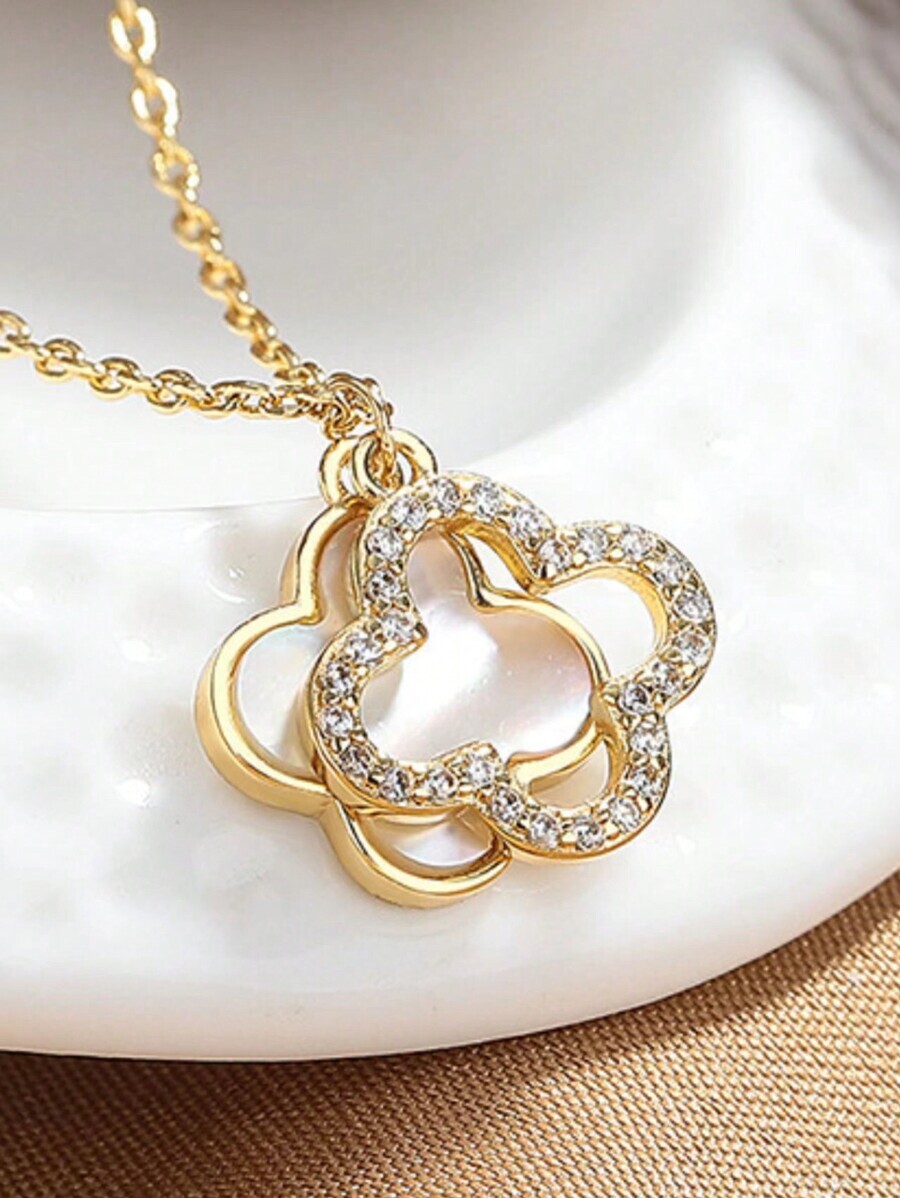 ジュエリー レディース ネックレス ペンダント 1個 ファッショナブル スターリングシルバー 四つ葉のクローバー シェルモザイクデ拍卖