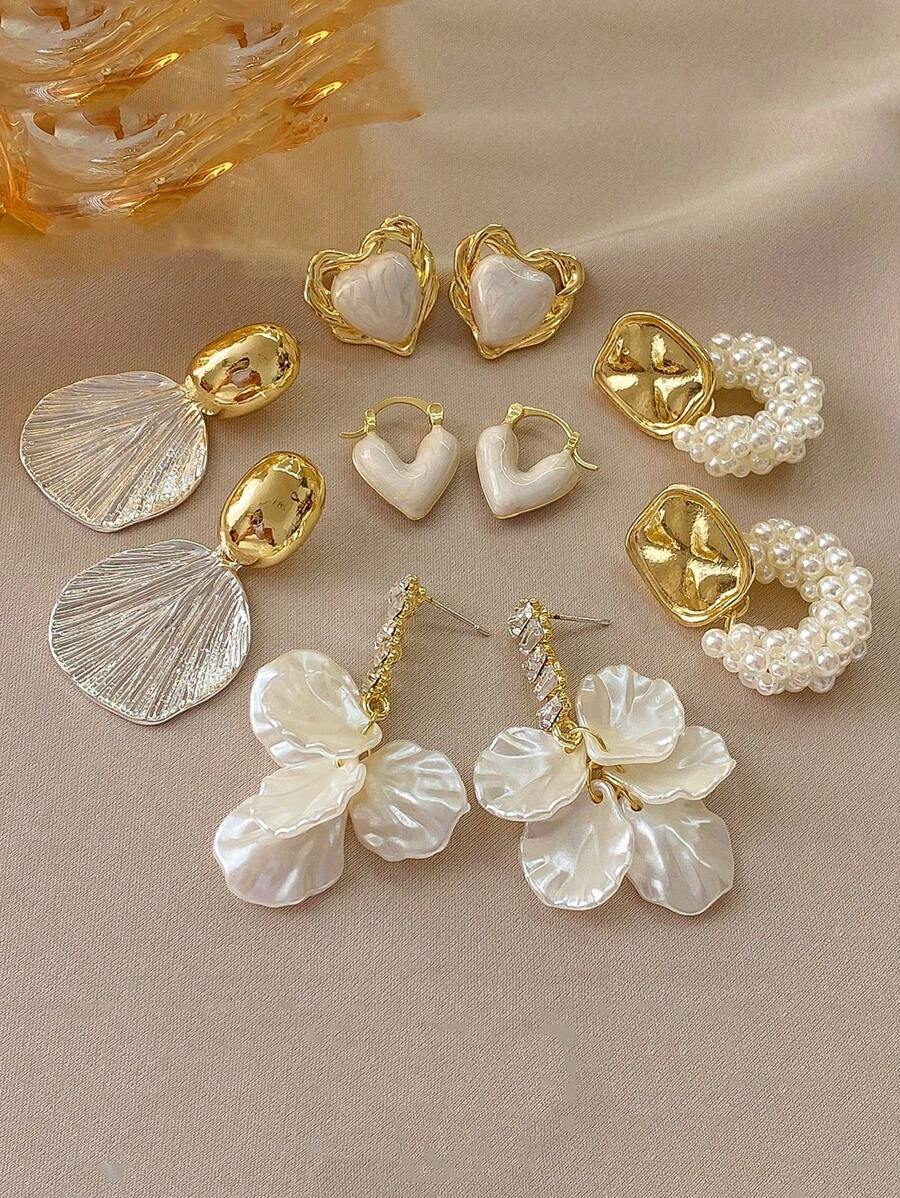 ジュエリー レディース イヤーアクセサリー セット 5個セット エレガントミニマルレトロラウンド フェイクパール ジルコニア シェ拍卖