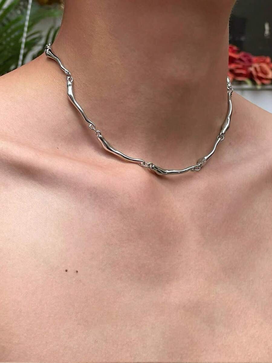 ジュエリー メンズ ネックレス 1個 ユニセックス クール ミニマリスト 3Dウェーブツイストデザインネックレス、デイリー、デート拍卖