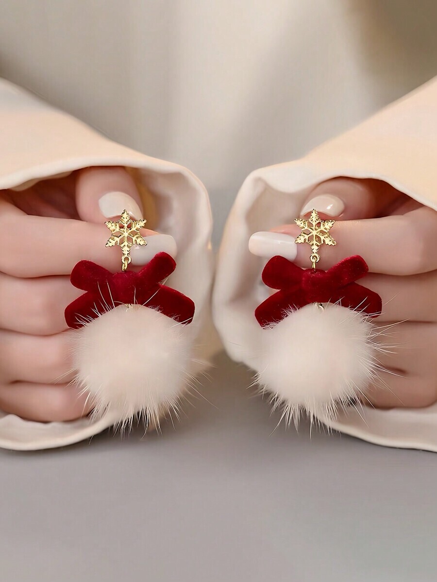 ジュエリー レディース イヤーアクセサリー 1ペア フワフワ雪の結晶デザインのピアス、クリスマスプレゼントに友人や恋人に最適、秋冬拍卖