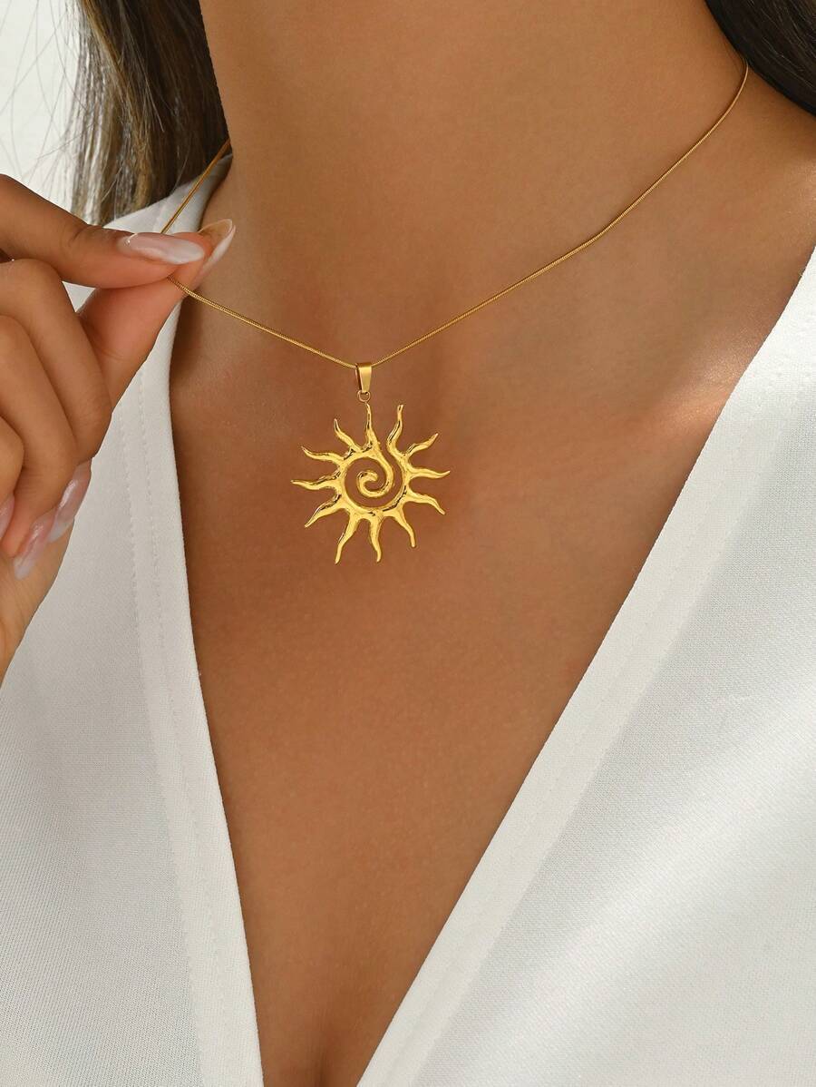 ジュエリー レディース ネックレス ペンダント 1個 18Kゴールド メッキ 渦巻き模様 幾何学的サン ステンレススチール ネック拍卖