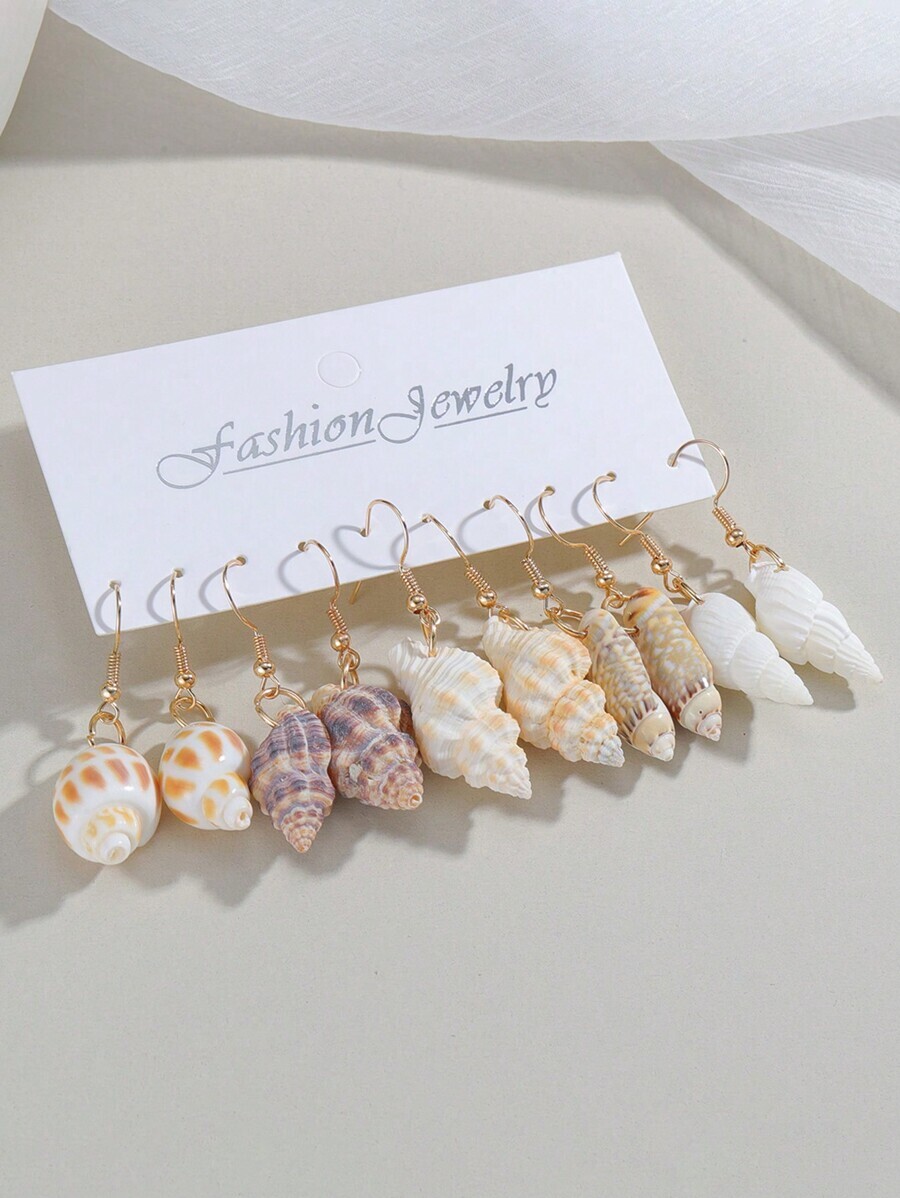 ジュエリー レディース イヤーアクセサリー セット ビーチスタイル 合金貝 ヒトデ形 スタッドピアス 5組セット、女性用の本物の貝拍卖