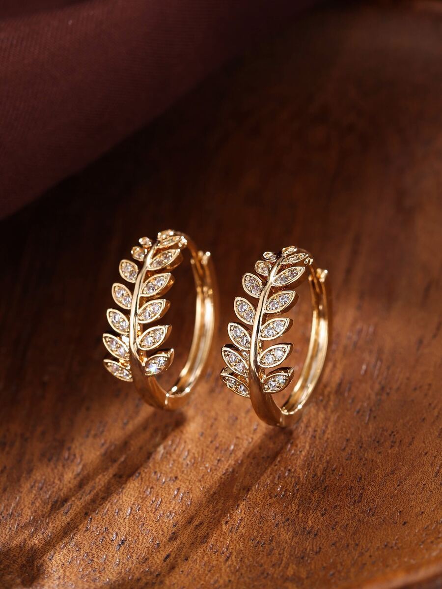 ジュエリー レディース イヤーアクセサリー キュービックジルコニア 葉っぱデコレーション フープピアス拍卖