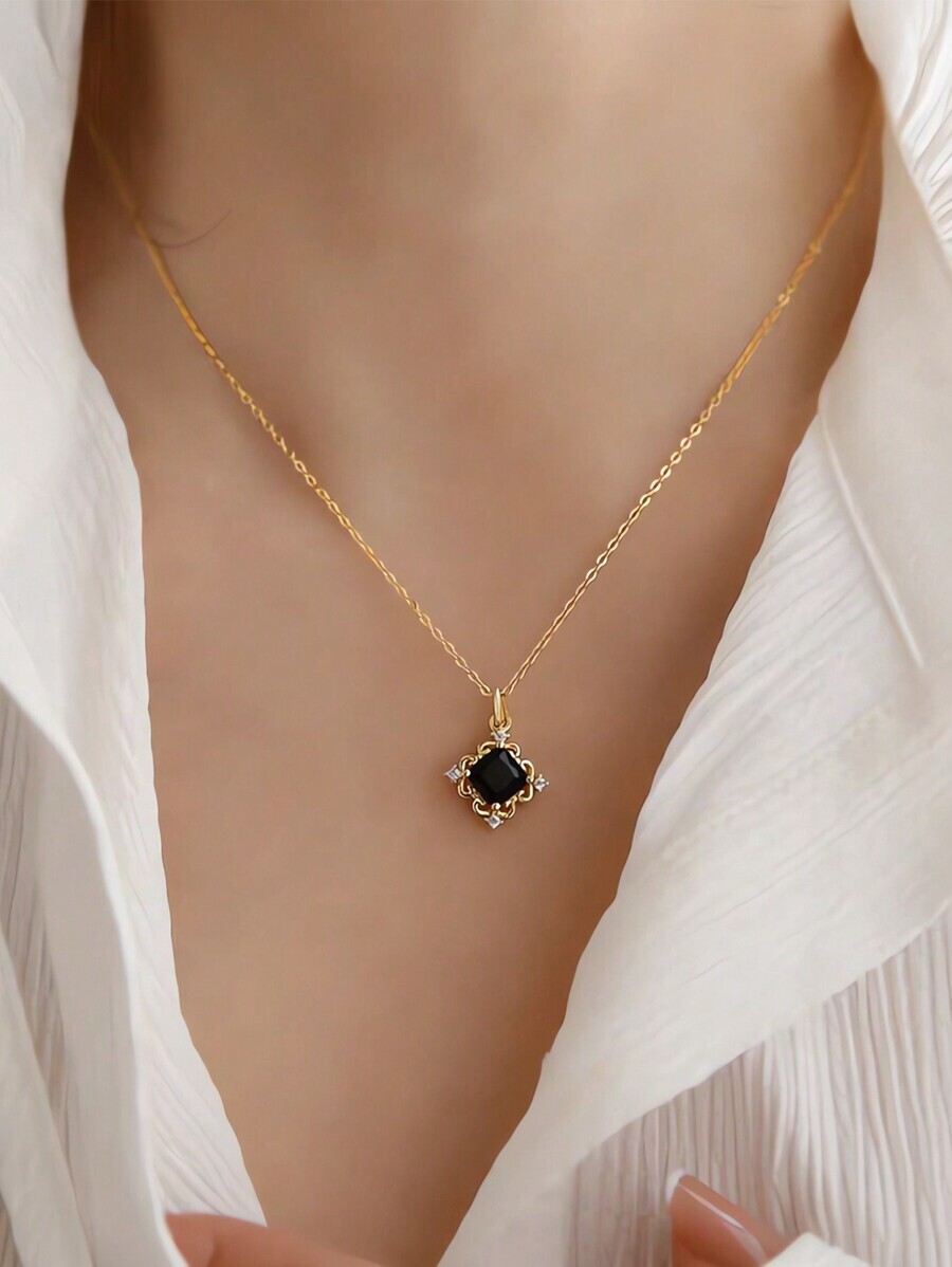 ジュエリー レディース ネックレス ペンダント 1個 925スターリングシルバー製 エレガントなファッションレトロなブラック合成ア拍卖