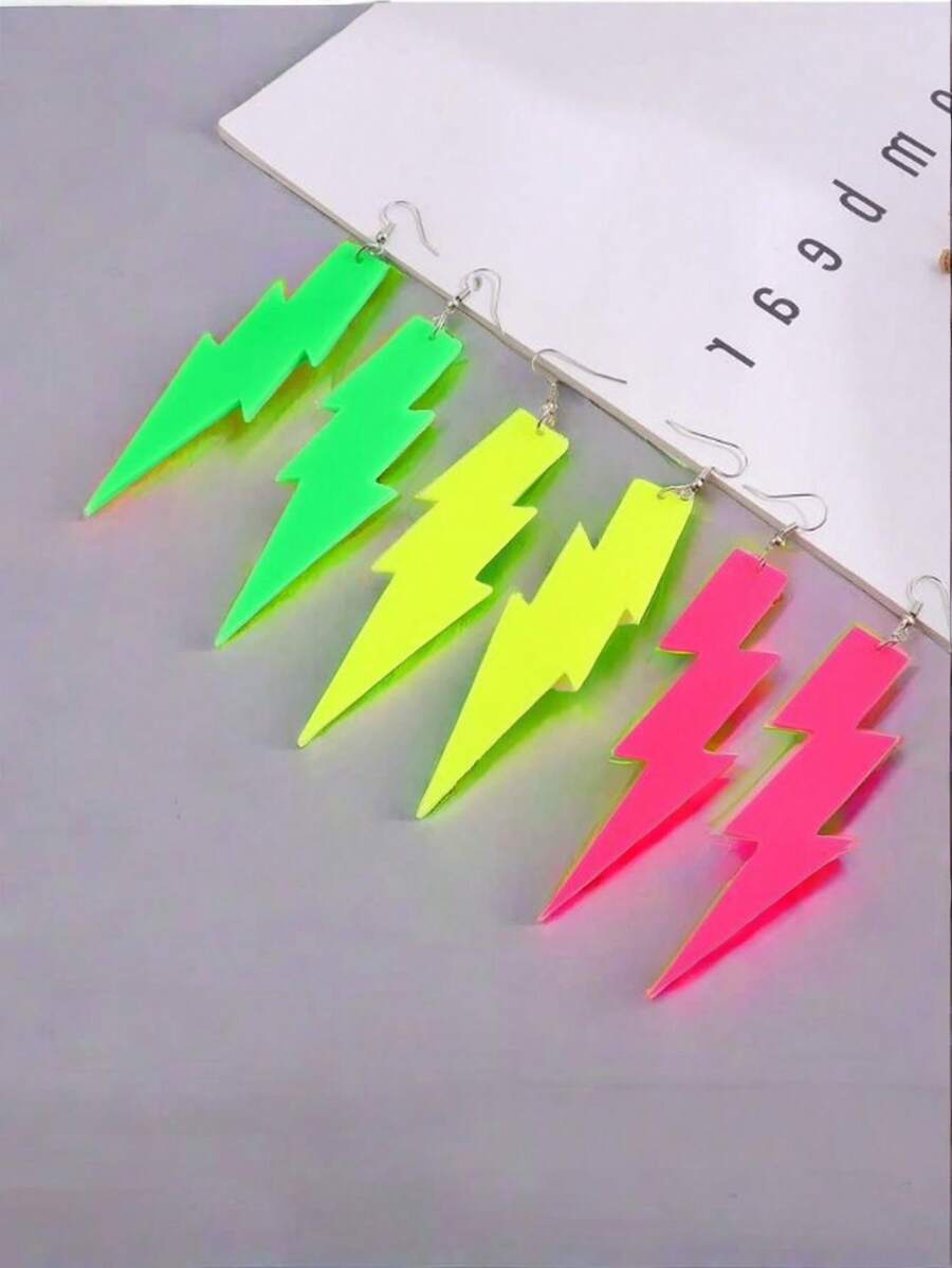 ジュエリー レディース イヤーアクセサリー セット ネオン 80年代風 ピアス 3ペア、レトロ アクリル ドロップ ダングル ペン拍卖