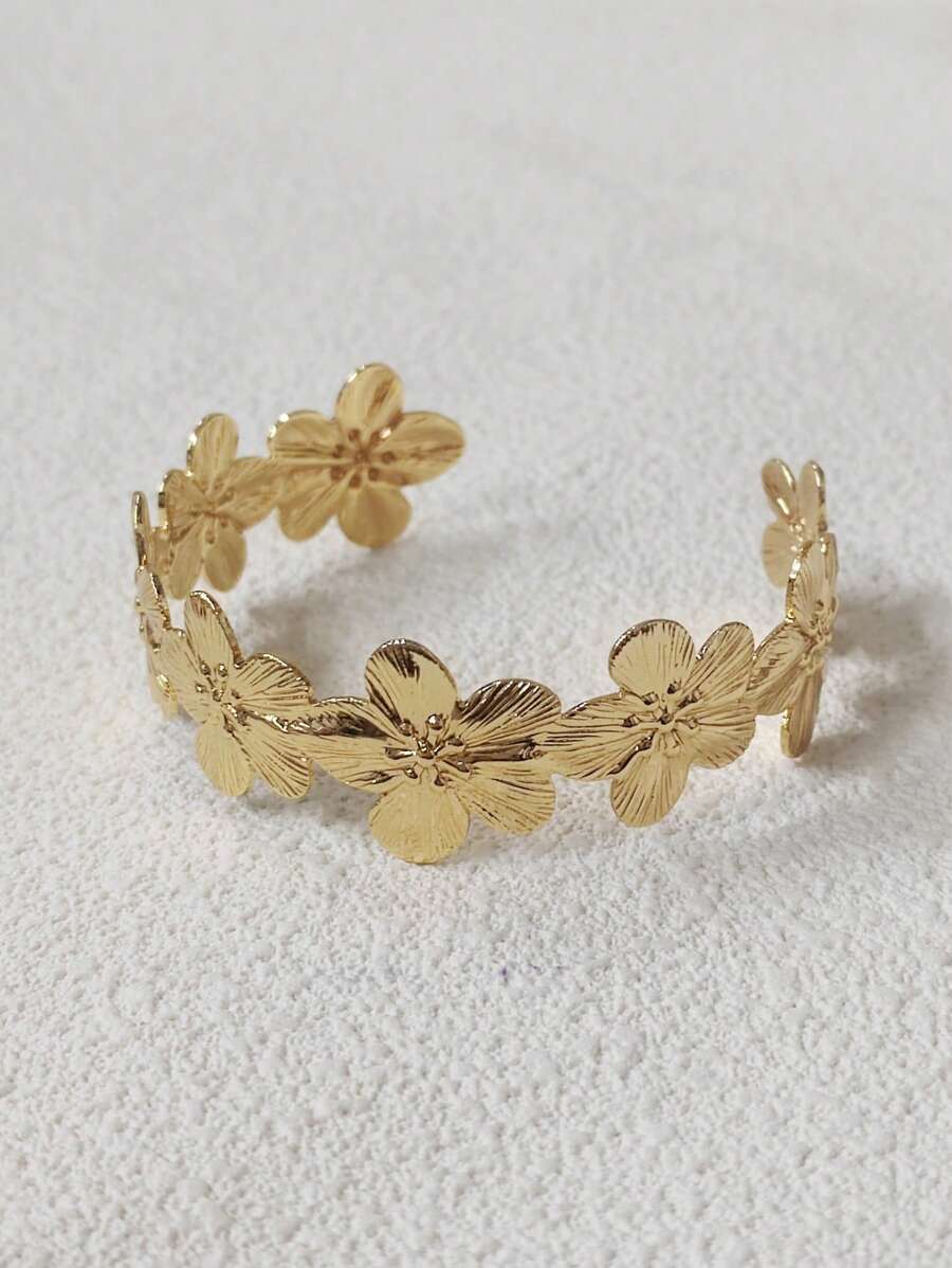 ジュエリー レディース ブレスレット バングル 女性用アクセサリー ゴールド フラワーオープンカフブレスレットバングル拍卖