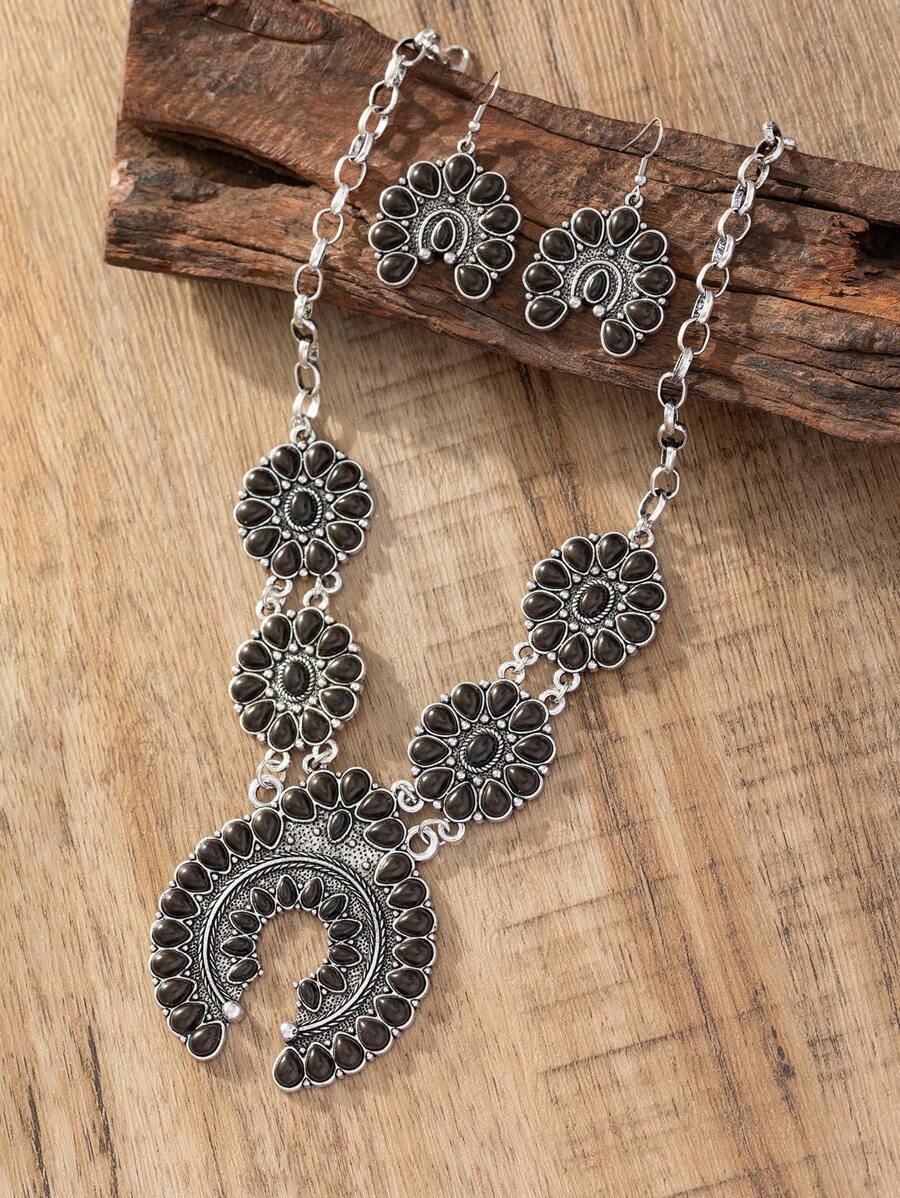 ジュエリー レディース セット レトロなボヘミアン風三日月 ターコイズ ネックレス&ピアスセット 1セット拍卖