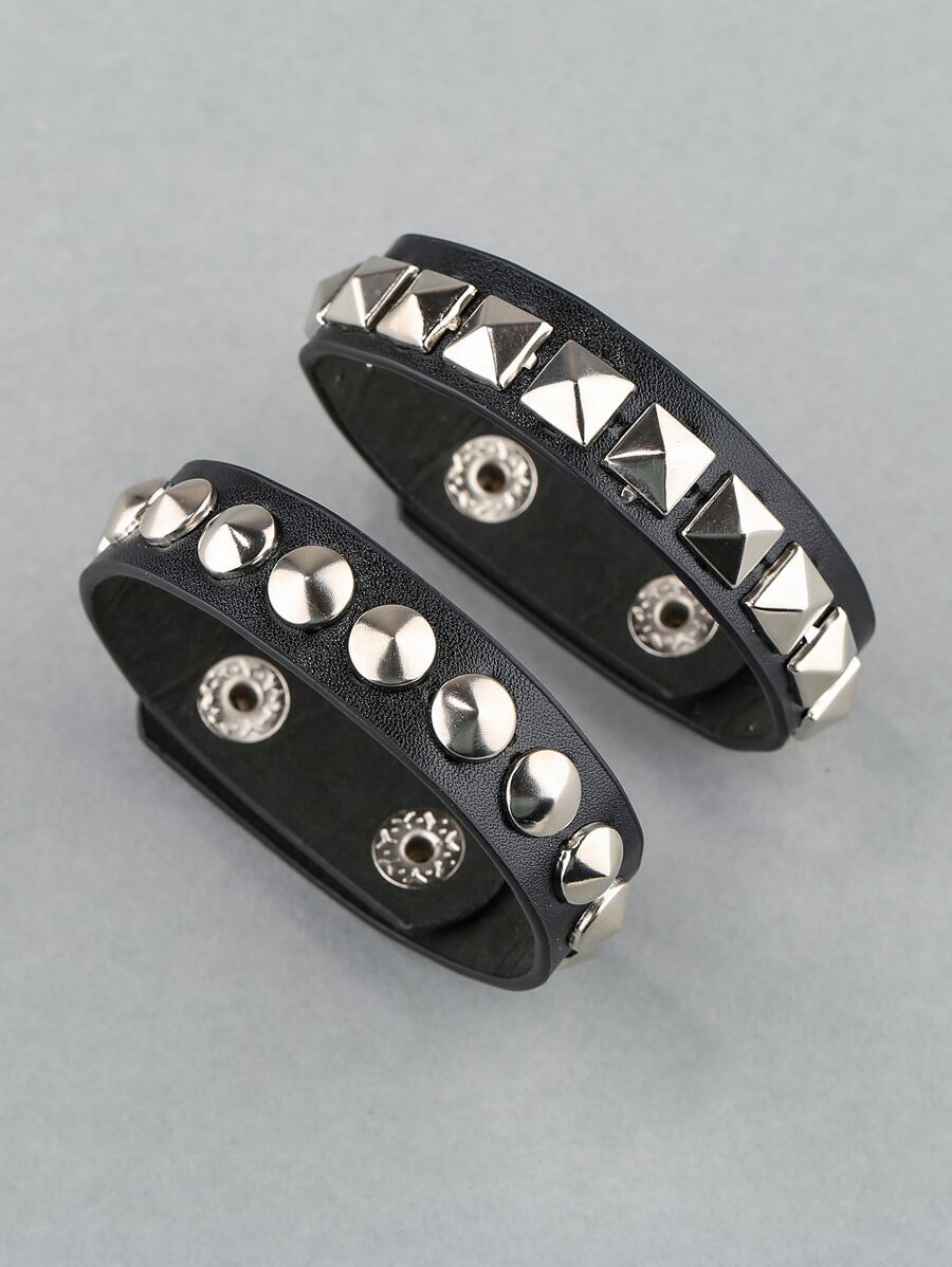ジュエリー メンズ ブレスレット セット ファッショナブルで人気のある 2 個のメンズ スタッズ装飾ブレスレット PU 休暇やスタ拍卖