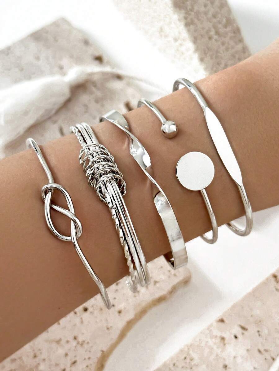 ジュエリー レディース ブレスレット バングル ファッションヴィンテージ ラウンド&ノットデザイン バングル 5個セット レディー拍卖