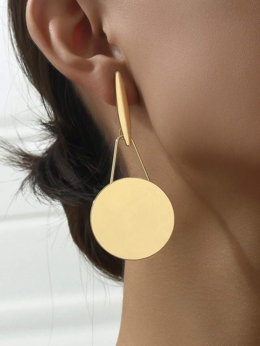 ジュエリー レディース イヤーアクセサリー 1ペア 新しいスタイル 大きなラウンドディスクダングルピアス、トレンディ&スタイリッシ拍卖