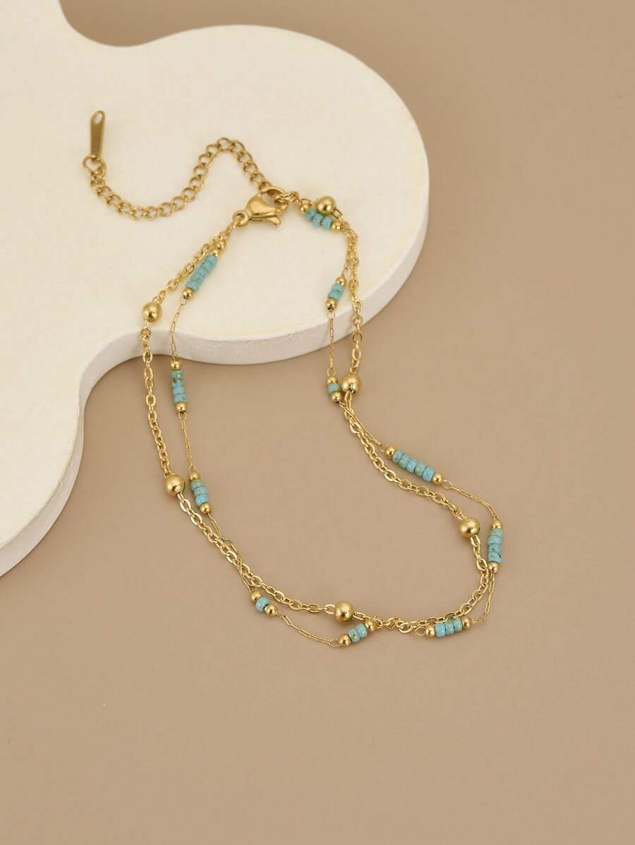 ジュエリー レディース フットアクセサリー 1個 ミニマリスト ダブルレイヤー スチールボールビーズ レディース アンクレット拍卖