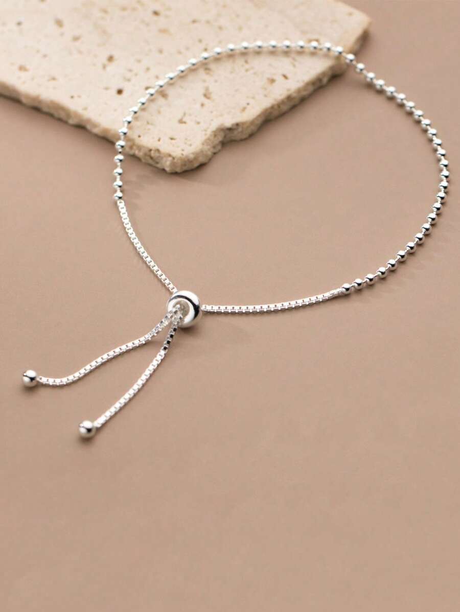 ジュエリー レディース ブレスレット チェーン 1個 925スターリングシルバー玉調整可能プルブレスレット、優雅な女性の日常着用用拍卖