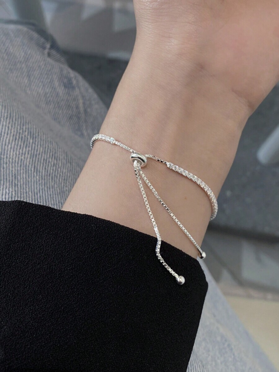 ジュエリー レディース ブレスレット チェーン 風 ミニマリスト 925スターリングシルバー アジャスタブルチェーンブレスレット、拍卖