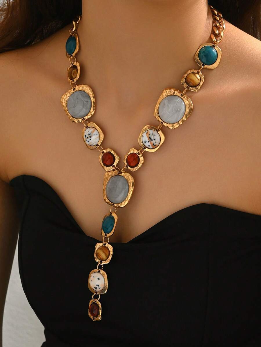 ジュエリー レディース ネックレス Yネックレス 1個 多用途 ラグジュアリー ヴィンテージ ゴールド 非対称 字型ネックレス、誇拍卖