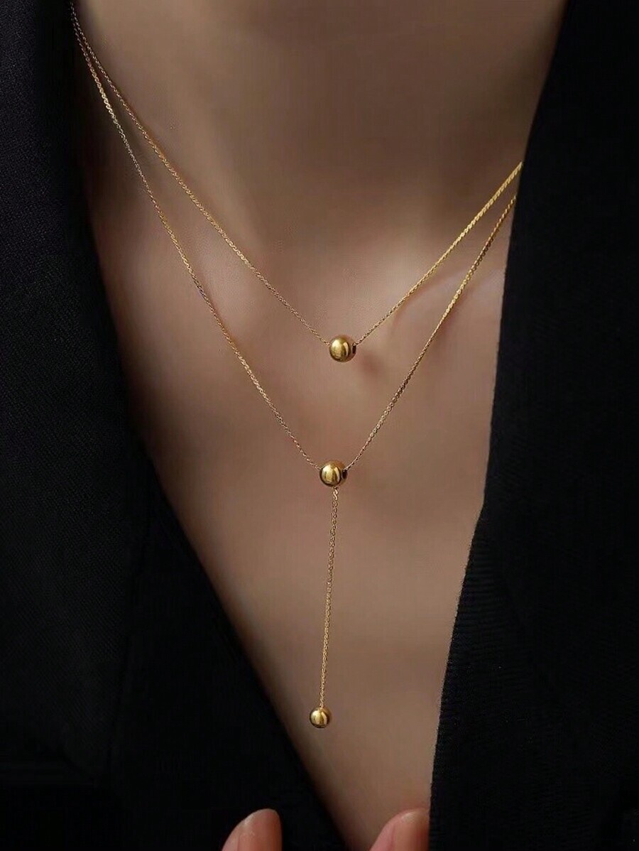 ジュエリー レディース ネックレス レイヤード S925 純銀 ダブルレイヤー 円ビーズネックレス、女性の卒業記念装身具拍卖