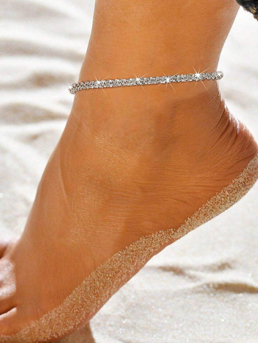 ジュエリー レディース フットアクセサリー 1個 ステンレス製 星空アンクレット、長さ21.5-26.5cm、シルバーカラー レデ拍卖