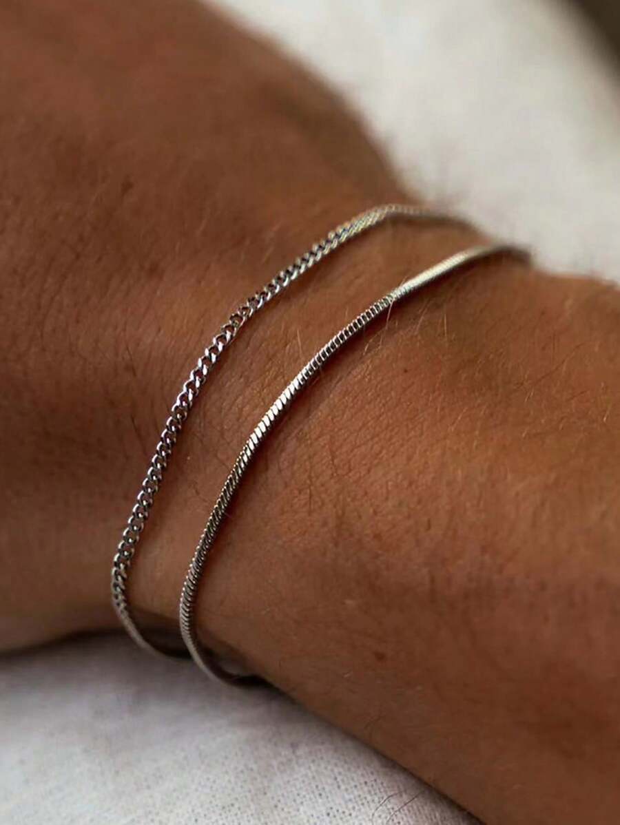 ジュエリー メンズ ブレスレット セット ステンレススチール シルバートーン ブレスレット メンズ 2個セット スポーティーで汎用拍卖