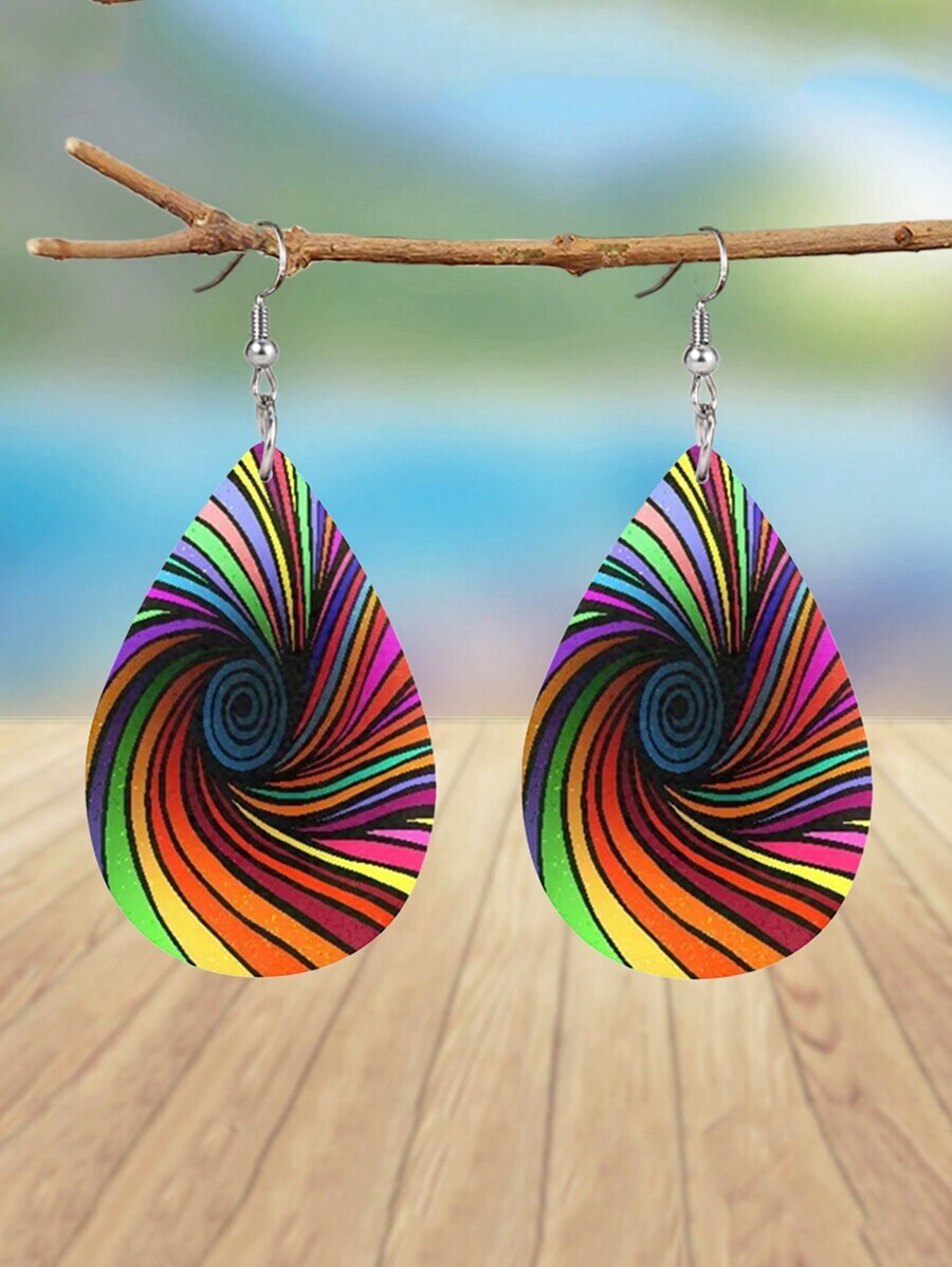 ジュエリー レディース イヤーアクセサリー 1ペア リバーシブル スウィールパターン PUレザーピアス、カジュアルな毎日使いのピア拍卖