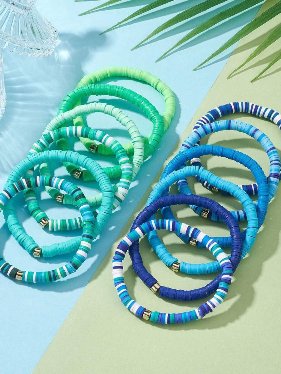 ジュエリー レディース ブレスレット セット ストレッチブレスレット サーファー ビーズ 12色 12個セット 内径5.3cm拍卖
