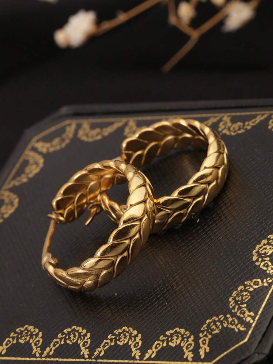 ジュエリー レディース イヤーアクセサリー 1ペア ステンレススチール製 洗練された麦穂デザインフープピアス、エレガントでバーサタ拍卖