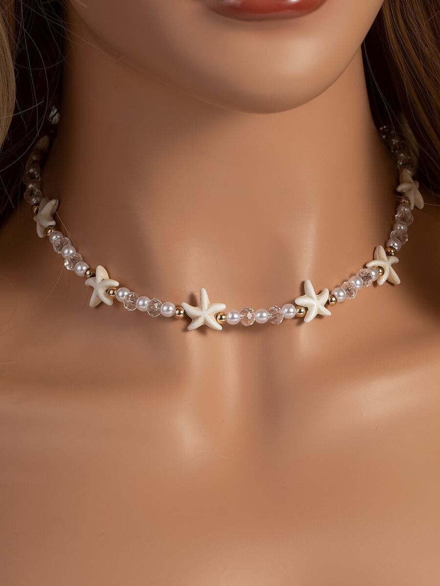 ジュエリー レディース ネックレス チョーカー ヒトデ&フェイクパール装飾ネックレス ビーチ 秋 ハロウィン ウィンター拍卖