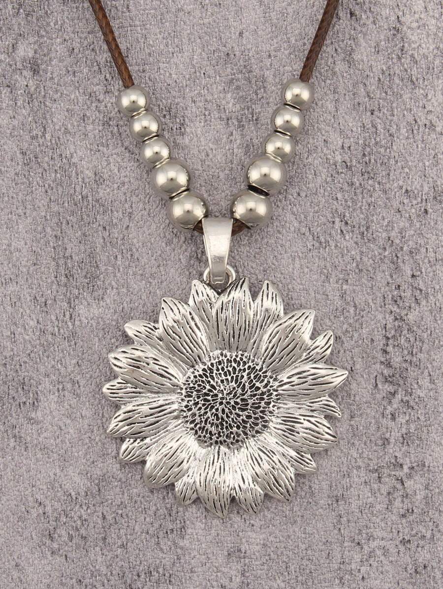 ジュエリー レディース ネックレス ロング 1個 ミニマリスト シルバー 非対称ひまわりメタルペンダントネックレス、調整可能なロウ拍卖