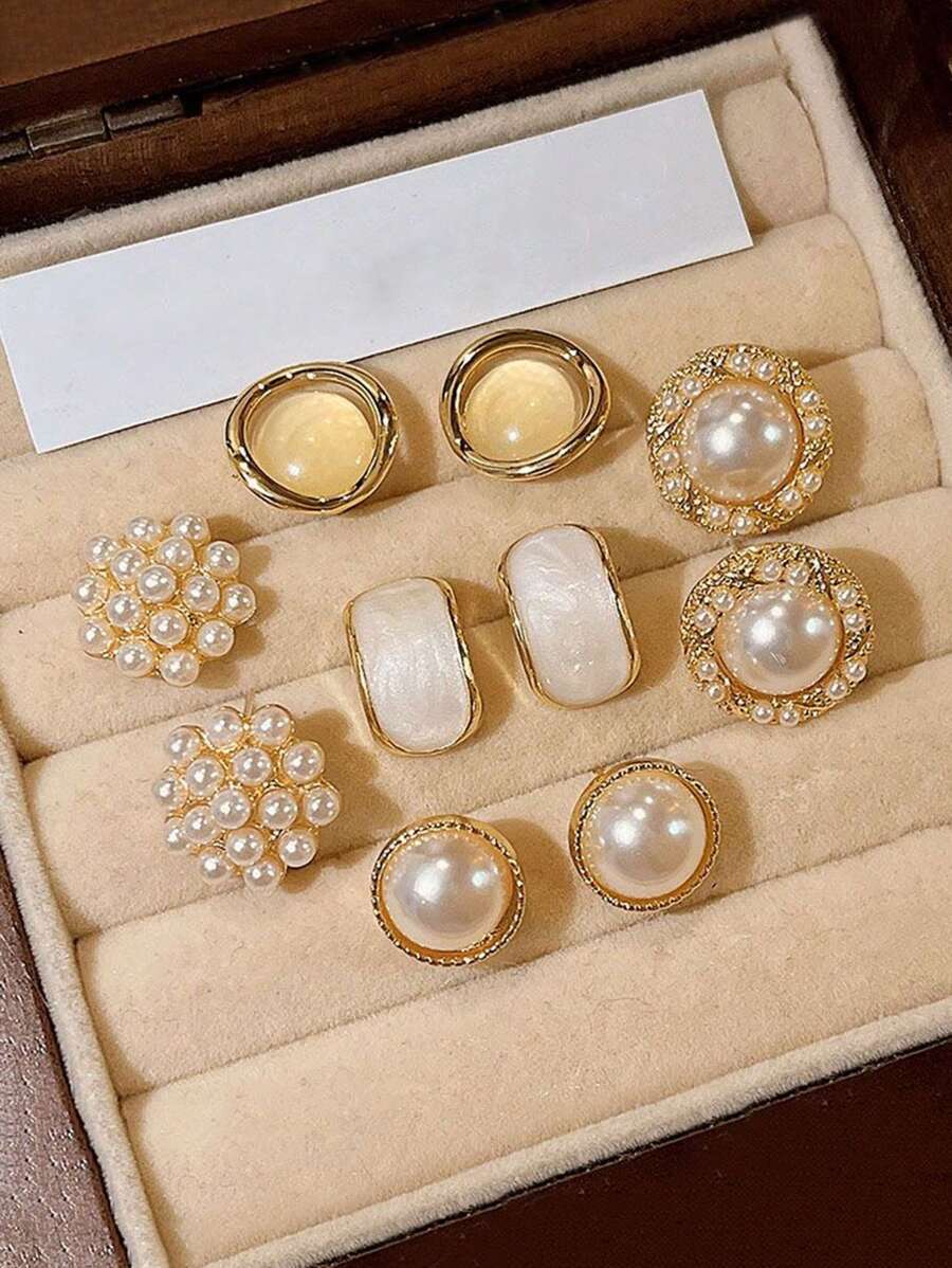 ジュエリー レディース イヤーアクセサリー セット 5個セット ヴィンテージパール クラスターフープピアス、ミニマリストなスモール拍卖