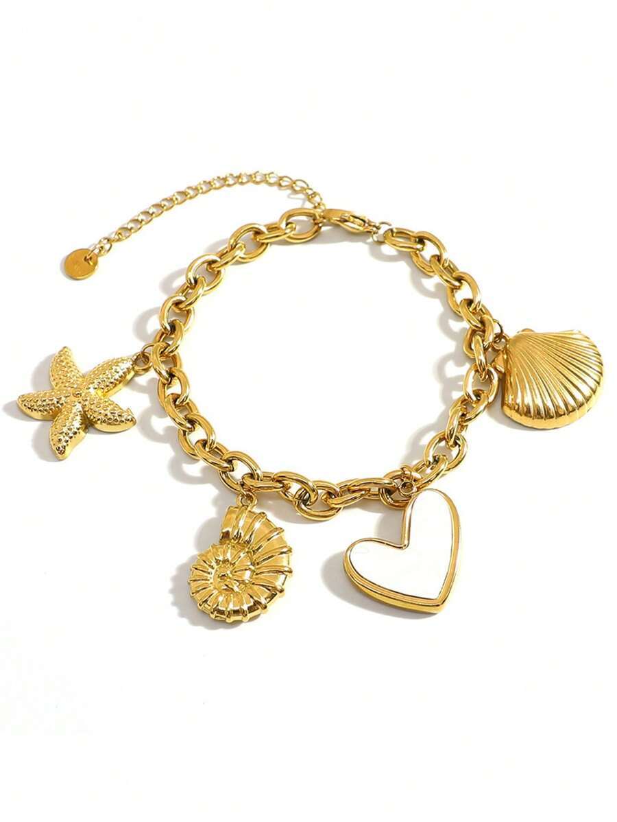 ジュエリー レディース ブレスレット チェーン 1個 高級ステンレススチール 18Kゴールドメッキ スターフィッシュ、貝殻、ハート拍卖