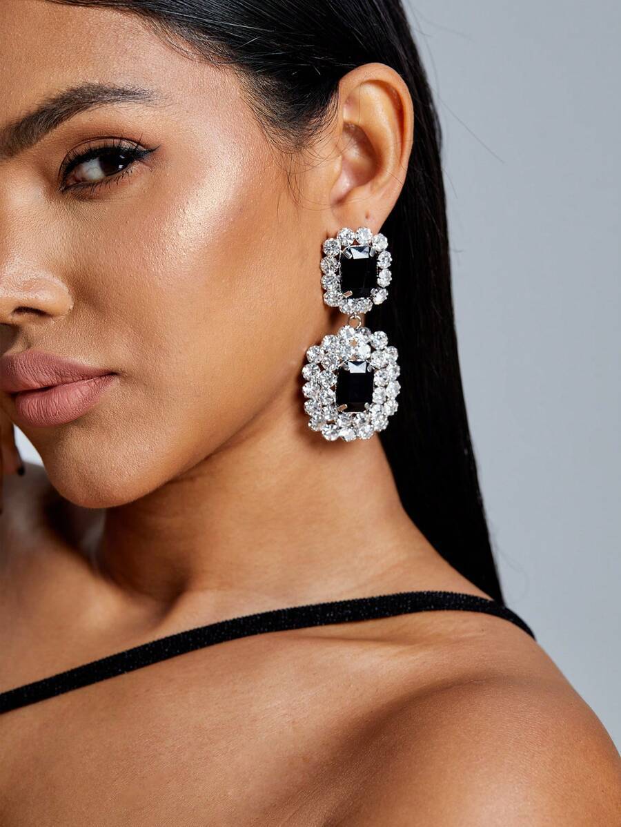 ジュエリー レディース イヤーアクセサリー キュービックジルコニア ジオメトリック ドロップ ピアス拍卖