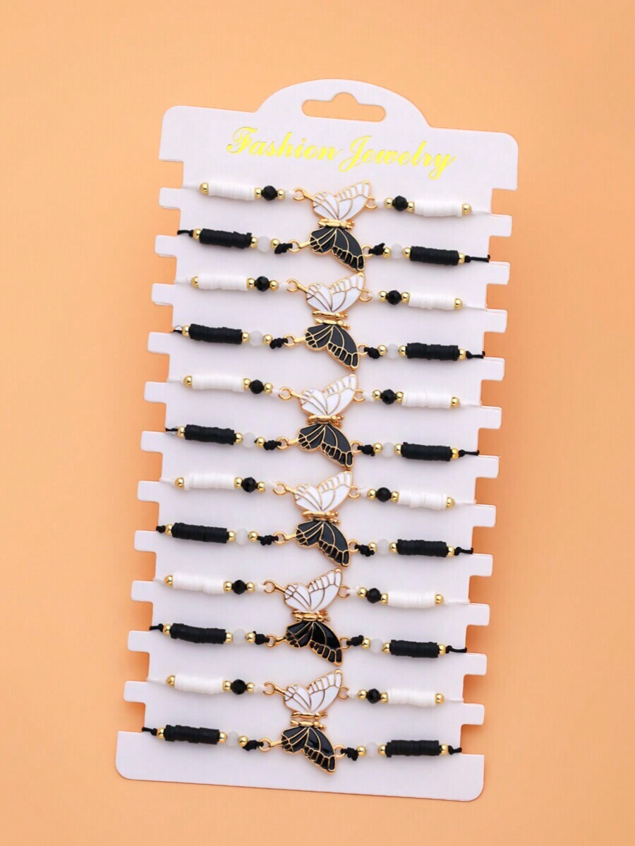 ジュエリー レディース ブレスレット セット カップルのブラック&ホワイト蝶手作りニットクリスタル柔らかいセラミックブレスレット1拍卖