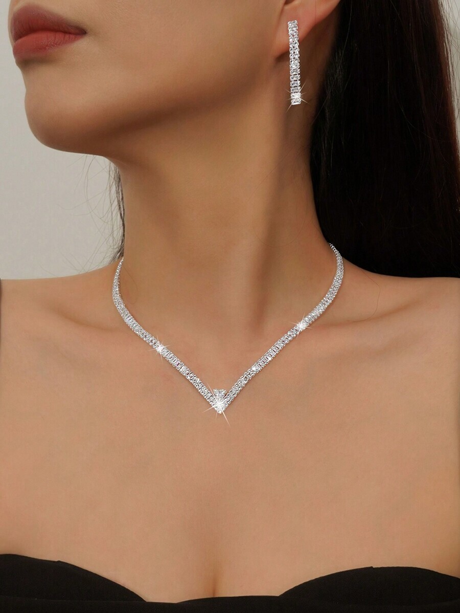 ジュエリー レディース セット 女性用3点セット キュービックジルコニアネックレス&ピアス、日常着用やパーティ、結婚式、誕生日、休拍卖